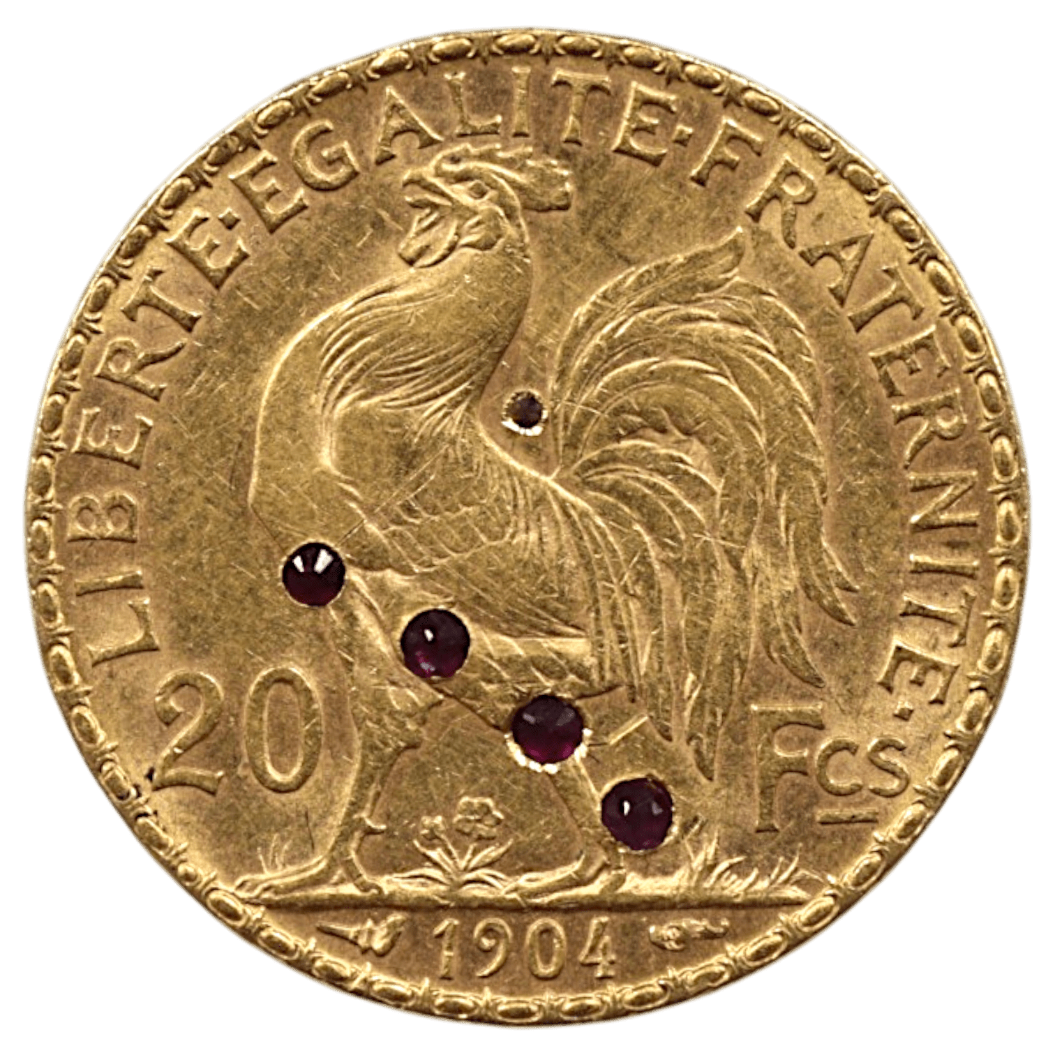 フランス 20フラン金貨 1904年 ルビー・ダイヤモンド象嵌 - NJ BUYER'S MARKETPLACE