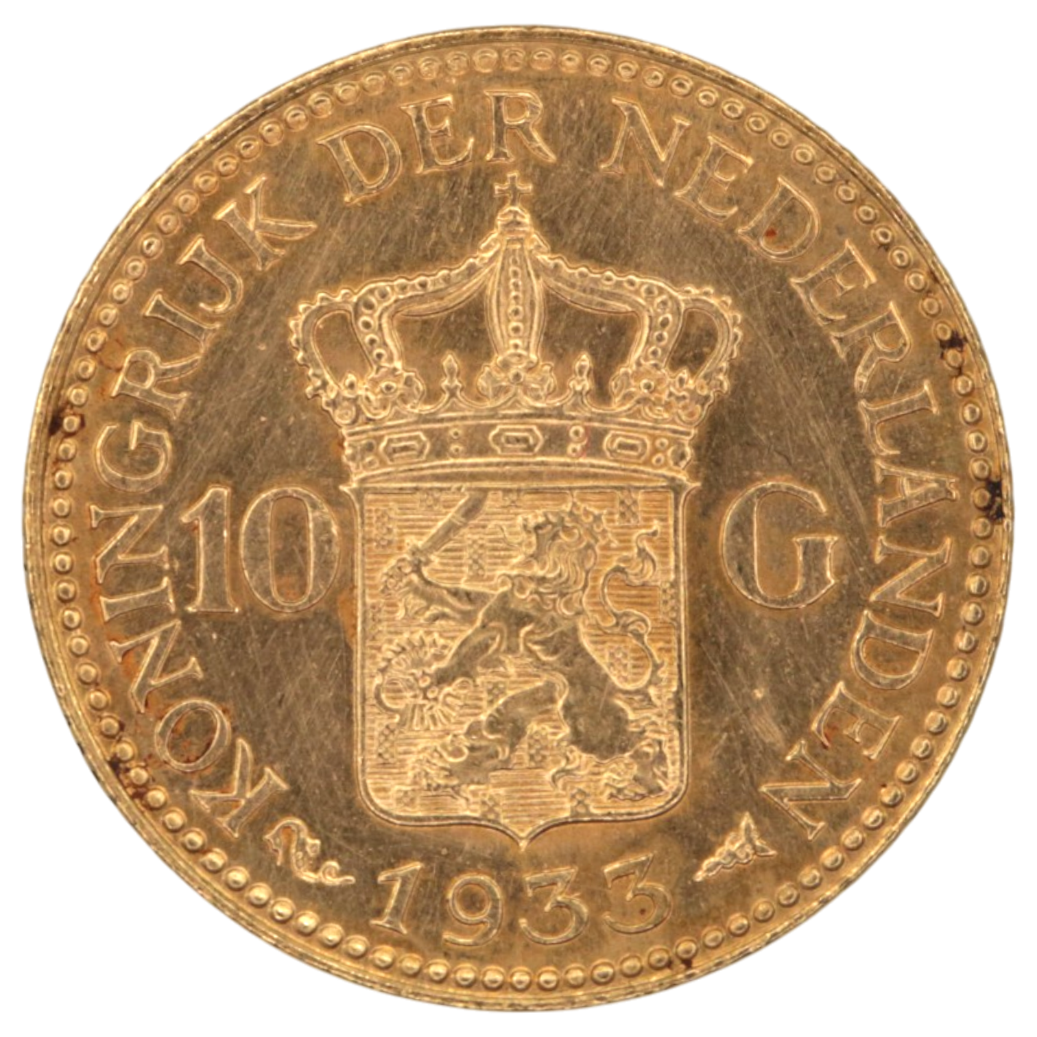 オランダ 10グルデン金貨 1933年 ウィルヘルミナ