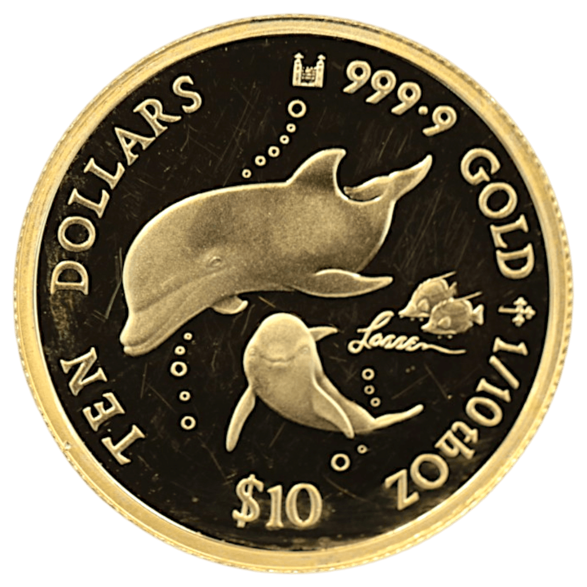 クック島 10ドル金貨 1999年 イルカ エリザベス2世 - NJ BUYER'S MARKETPLACE