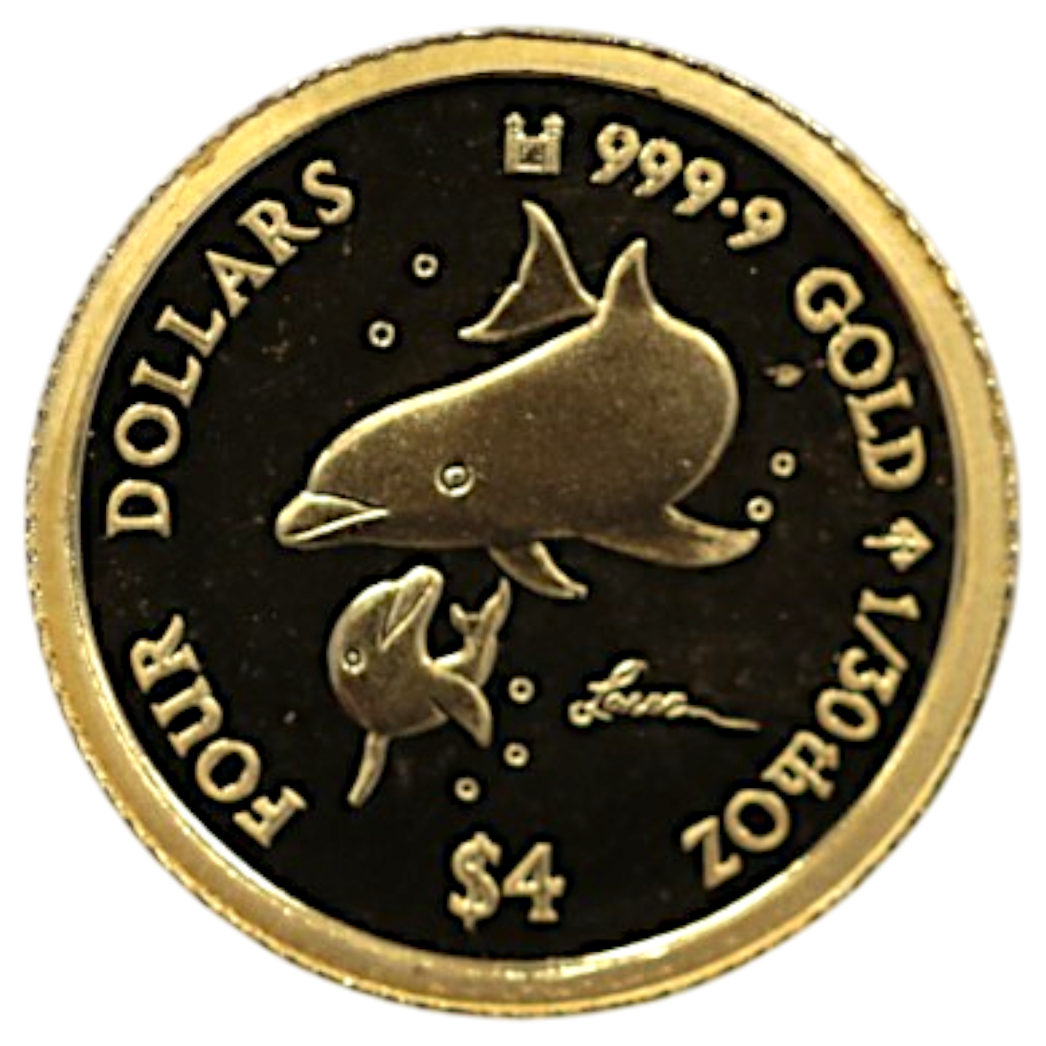 クック島 4ドル金貨 2002年 イルカ エリザベス2世