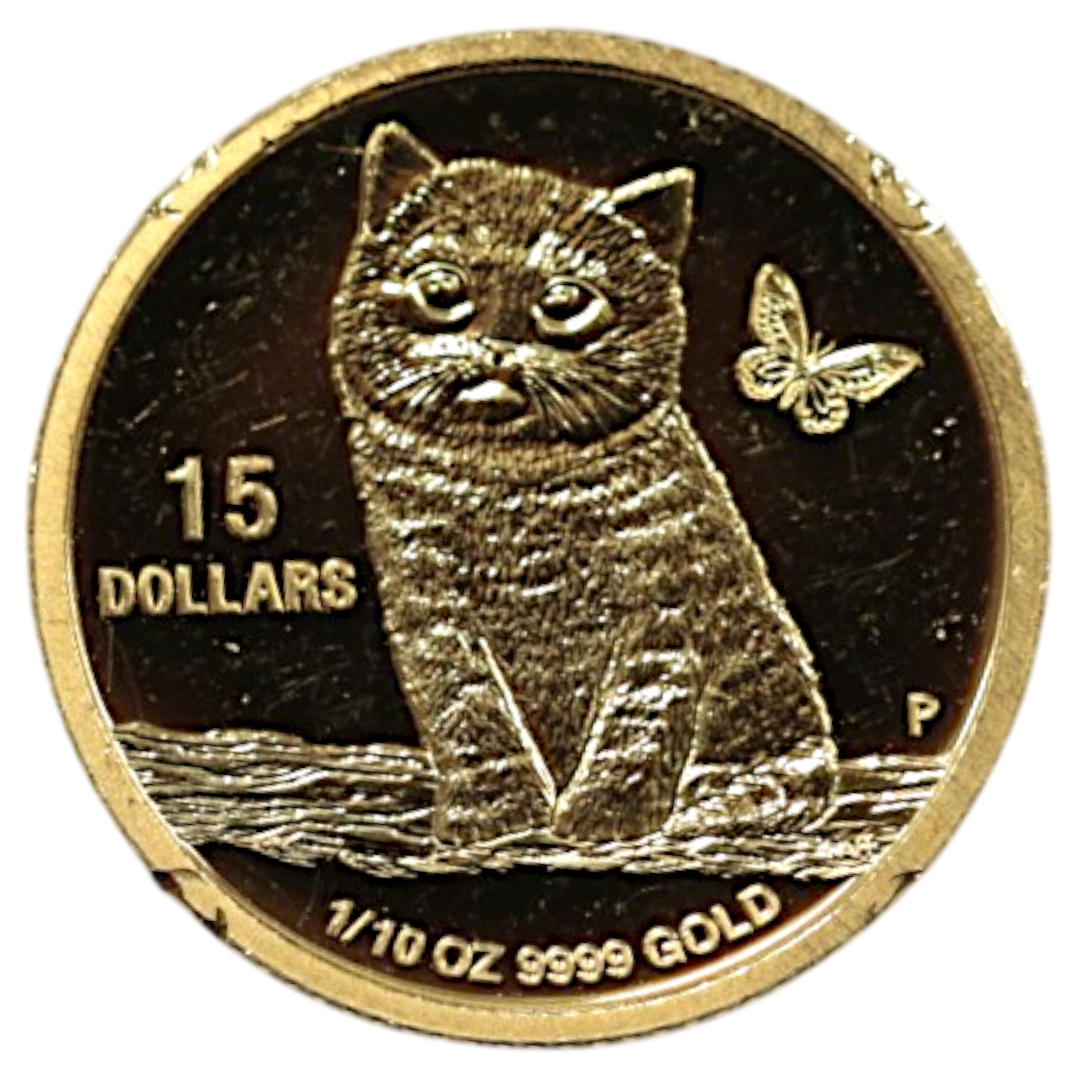 ツバル 15ドル金貨 2020年 猫と蝶 エリザベス2世