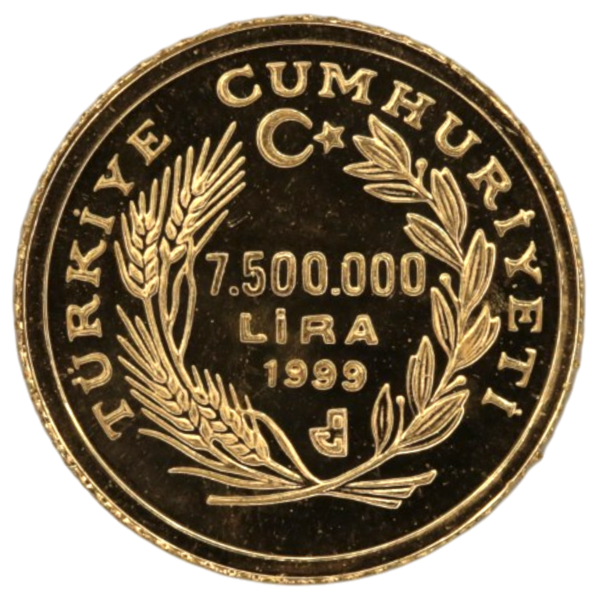 トルコ 7,500,000リラ金貨 1999年