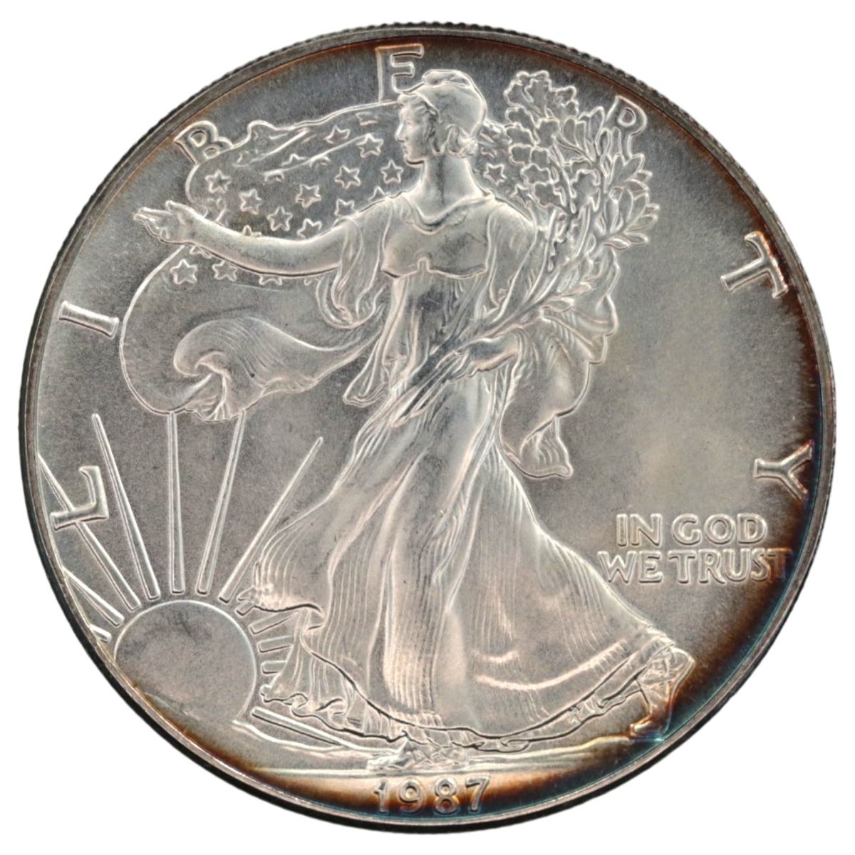 アメリカ 1ドル銀貨 1987年 リバティ イーグル レインボートーン
