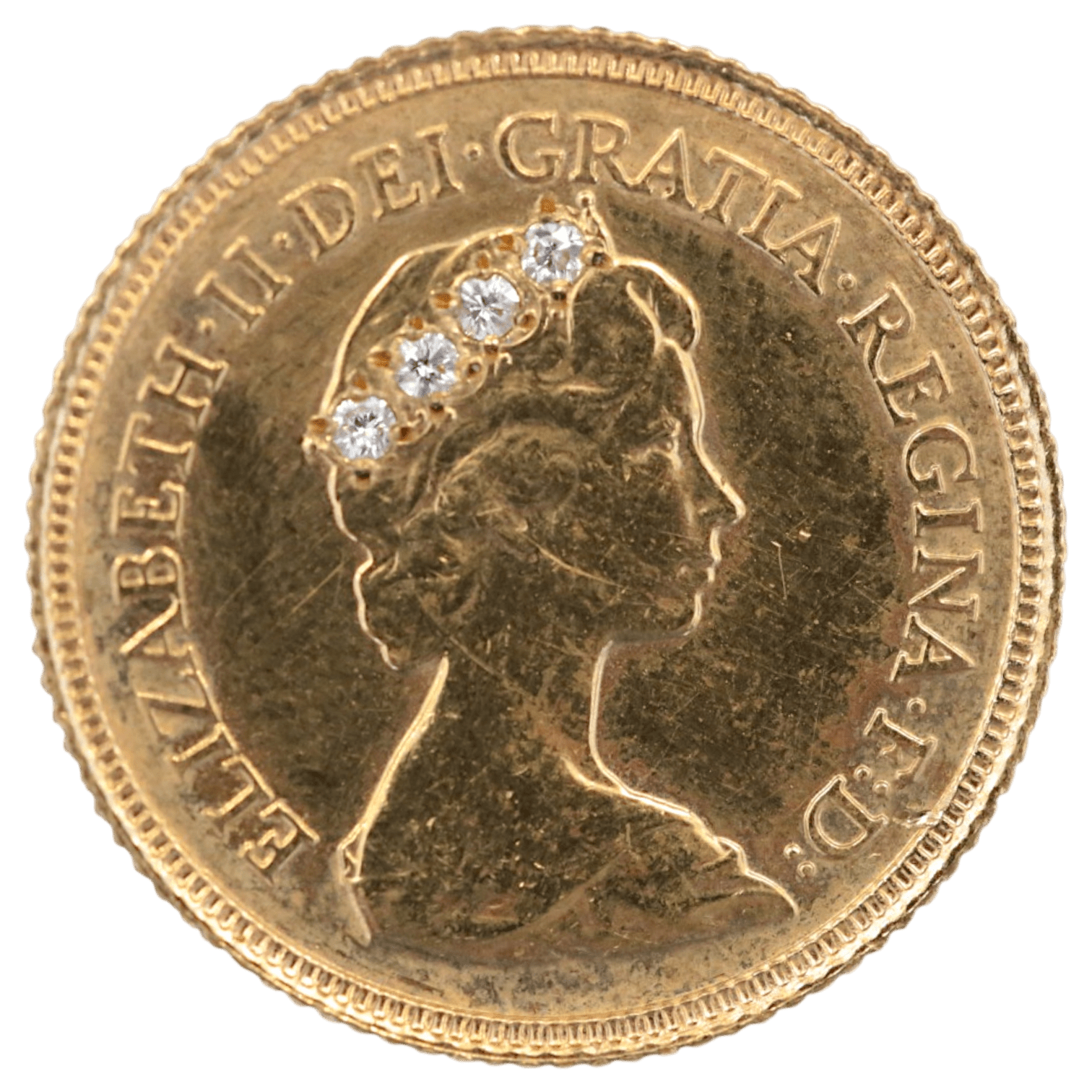 イギリス 1/2ソヴリン金貨 ダイヤモンド象嵌 1982年 エリザベス2世 第2肖像 メレダイヤ象嵌 - NJ BUYER'S MARKETPLACE