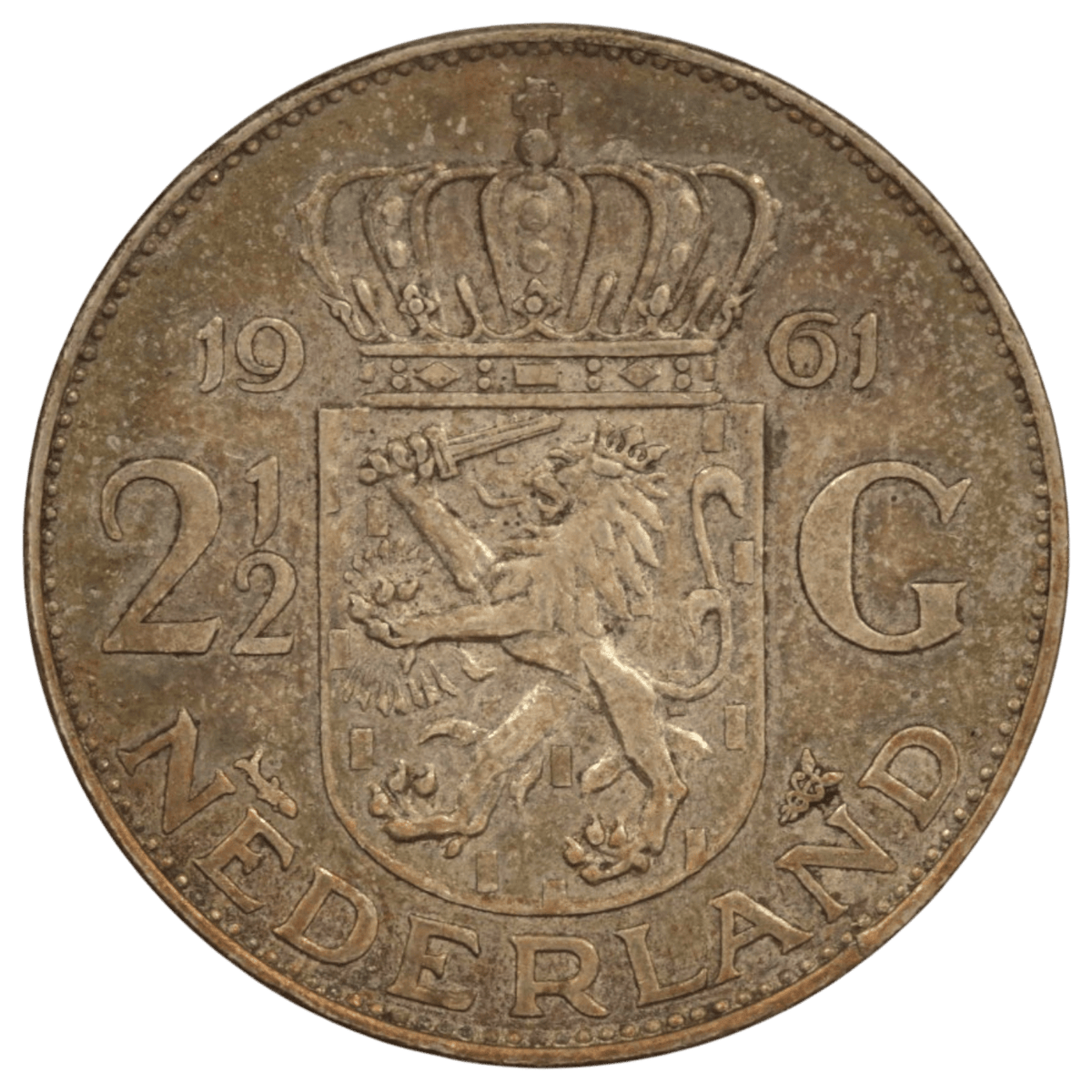 オランダ 2.5グルデン銀貨 1961年 ユリアナ 獅子紋章 レインボートーン - NJ BUYER'S MARKETPLACE