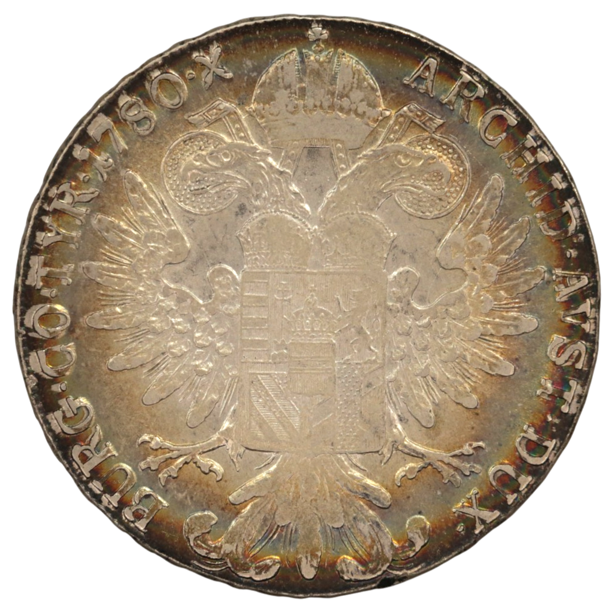 オーストラリア ターレル銀貨 1780年銘 再鋳 マリア=テレジア 双頭の鷲 レインボートーン