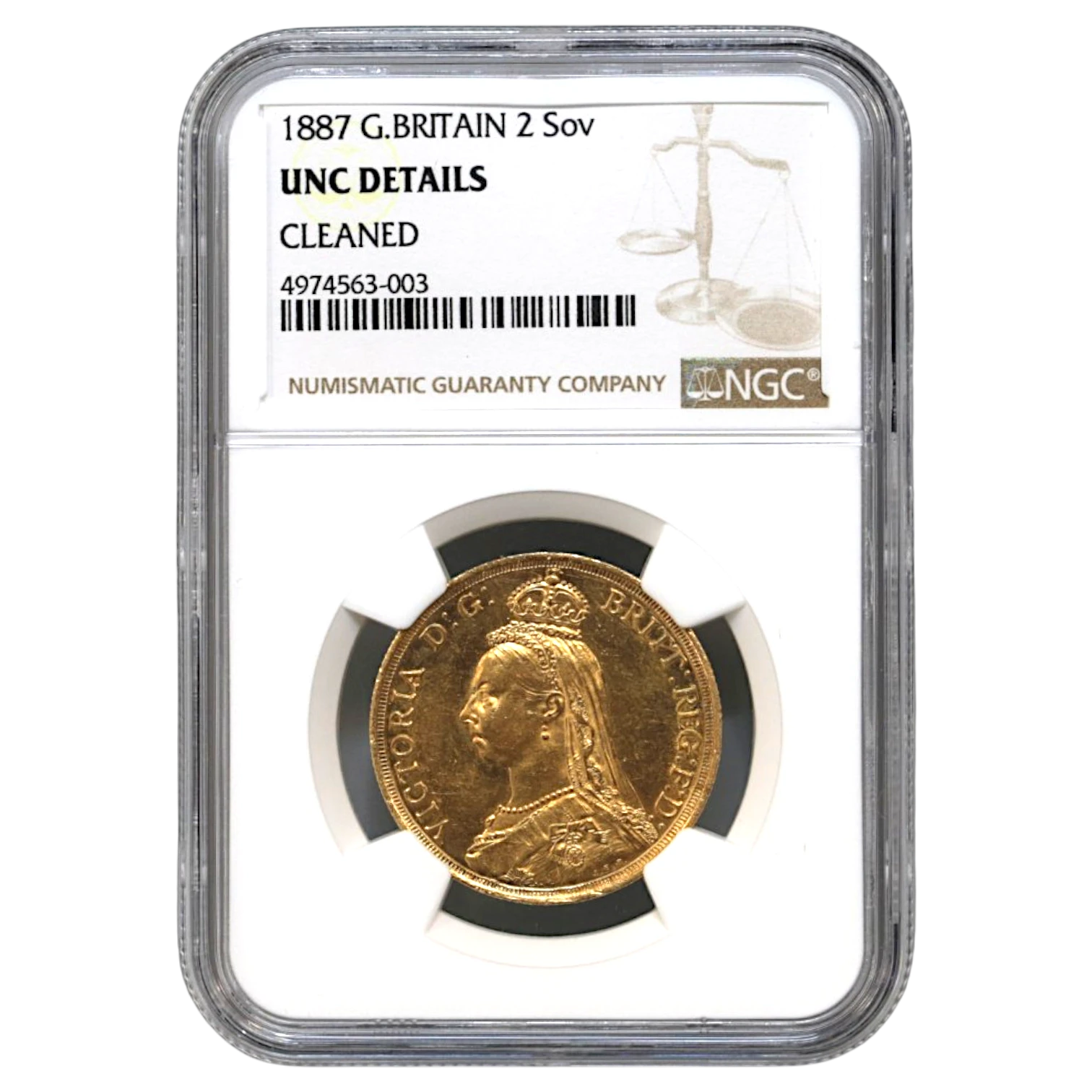 イギリス 2ポンド金貨 1887年 ロンドン鋳 ヴィクトリア NGC UNC Details