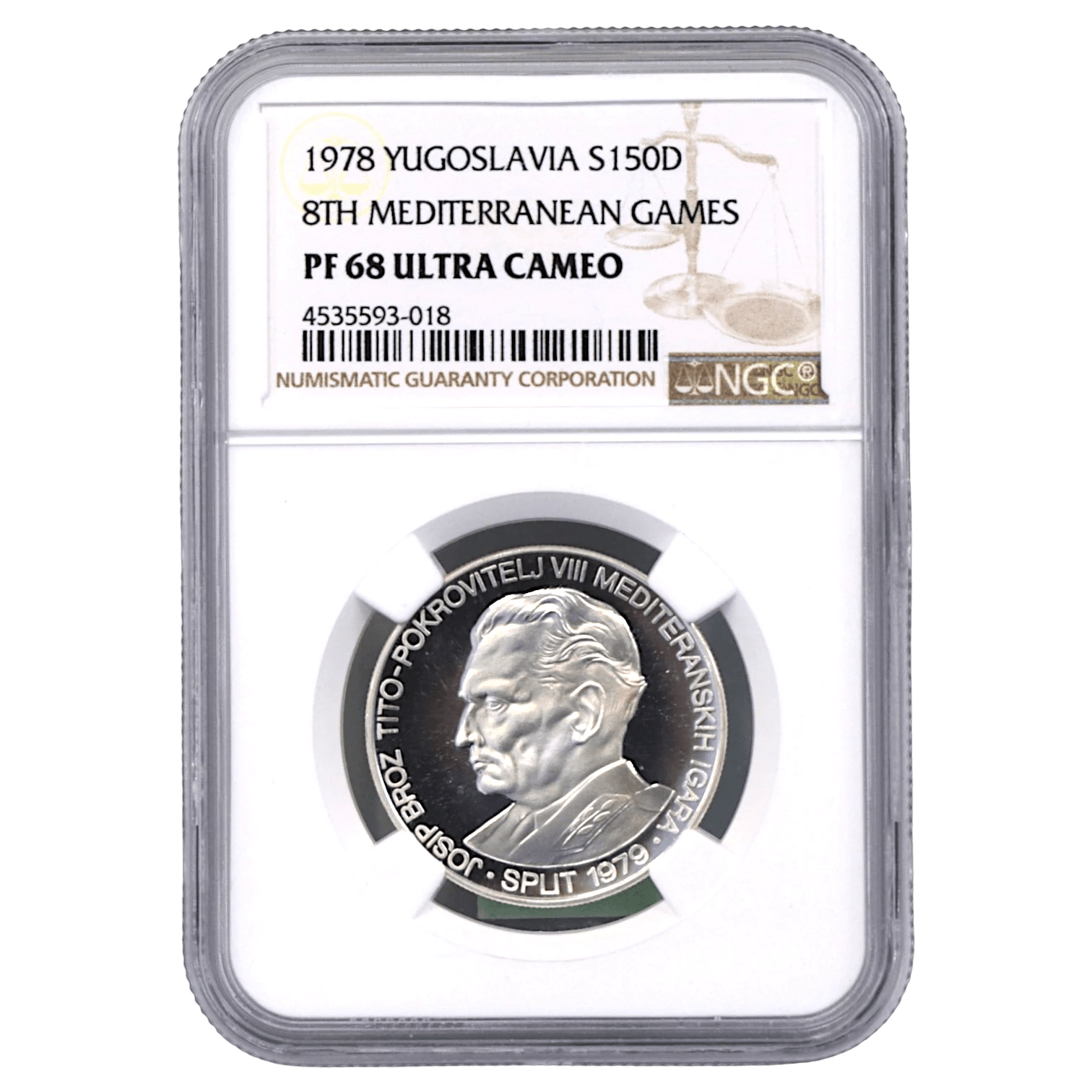 ユーゴスラヴィア 150ディナーラ銀貨 1978年 マイダンペク鋳 第8回地中海競技大会 NGC PF68UC - NJ BUYER'S MARKETPLACE