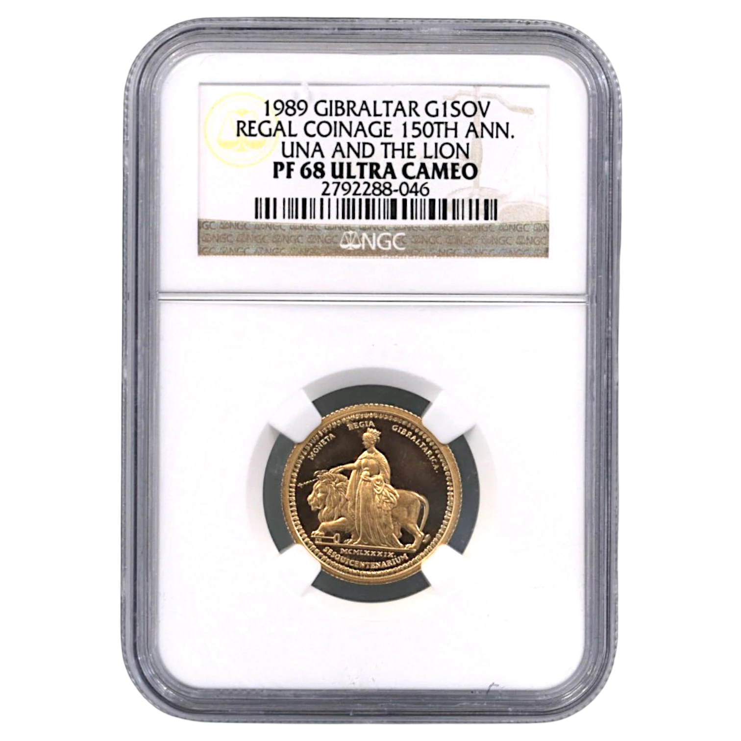 ジブラルタル ソヴリン金貨 1989年 PF68UC ポブジョイ鋳 ウナとライオン