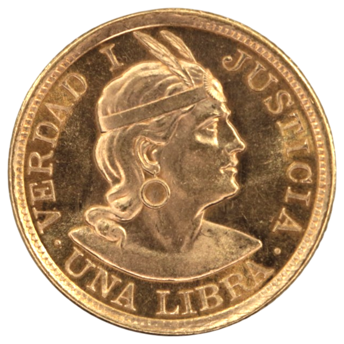 ペルー 1リブラ金貨 1965年 リマ鋳 インディアン