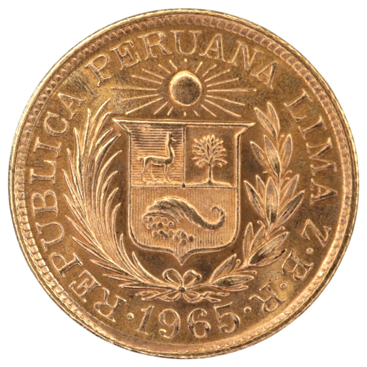 ペルー 1リブラ金貨 1965年 リマ鋳 インディアン