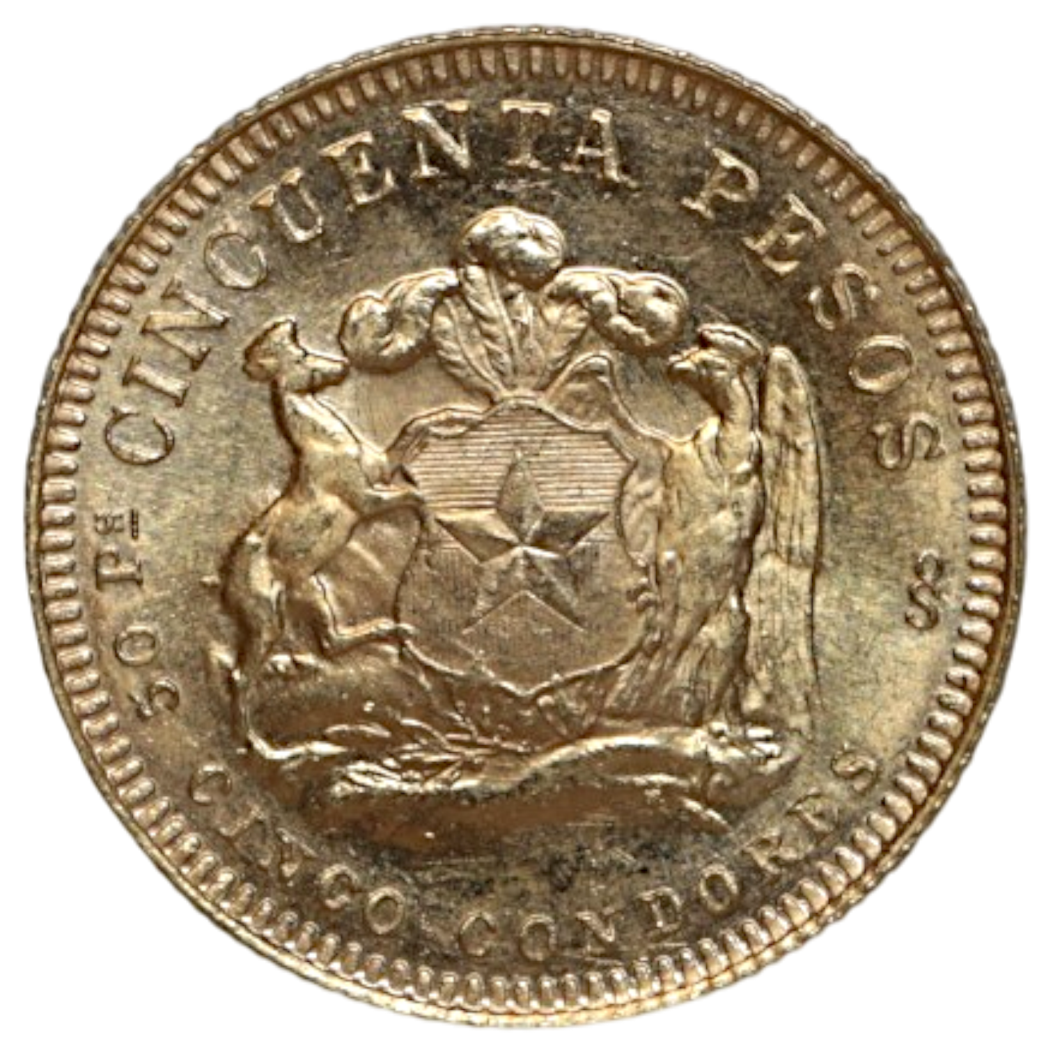 チリ 50ペソ金貨 1961年 サンディエゴ鋳 女性像