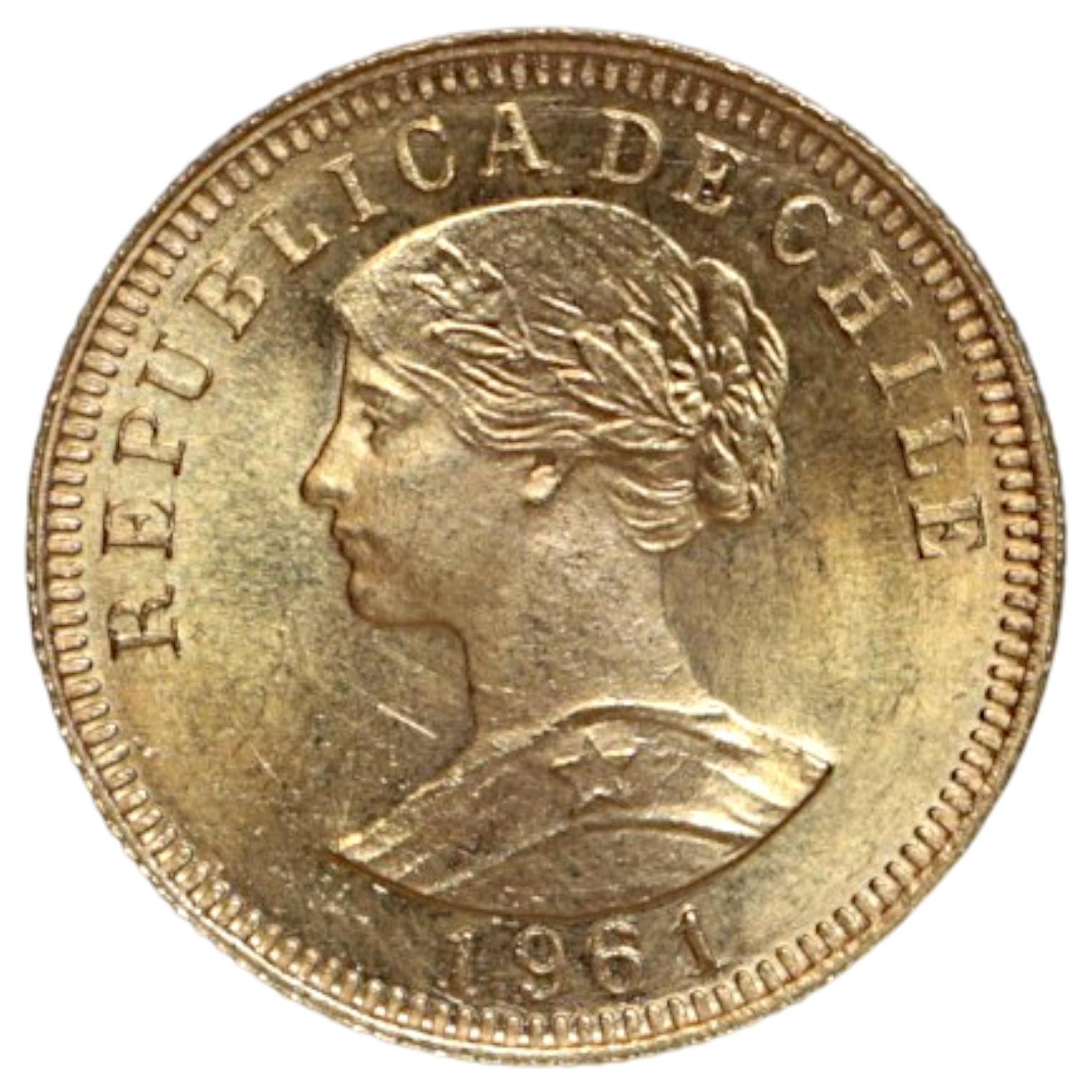 チリ 50ペソ金貨 1961年 サンディエゴ鋳 女性像