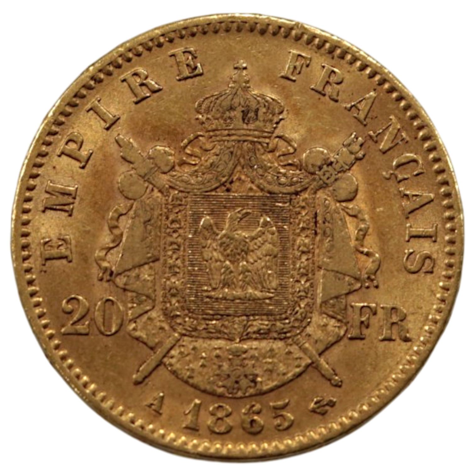 フランス 20フラン金貨 1865年 パリ鋳 ナポレオン3世 有冠