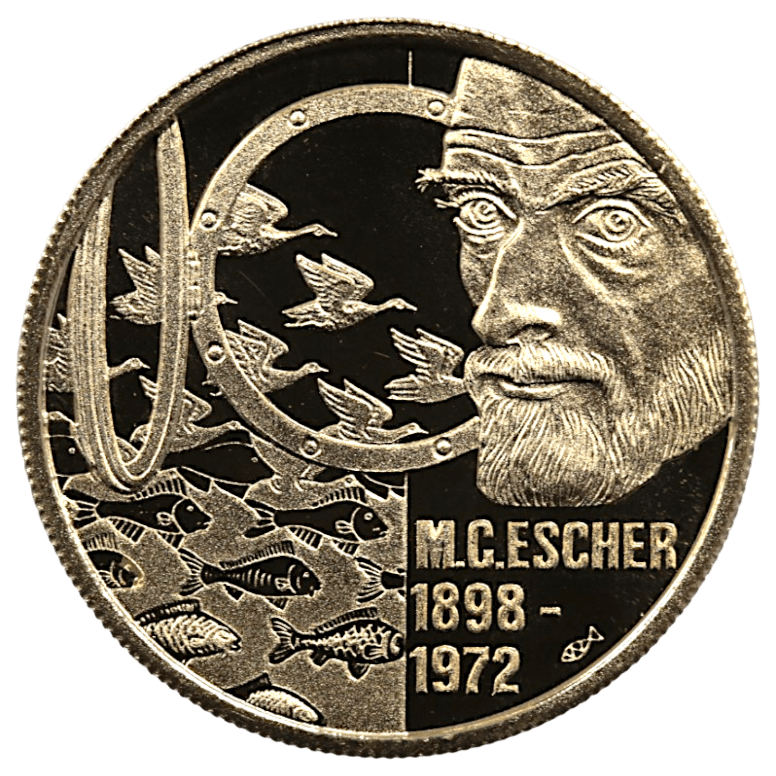 オランダ 100ユーロ金貨 1998年 ユトレヒト鋳 鳩 マウリッツ・エッシャー誕生100周年記念 - NJ BUYER'S MARKETPLACE