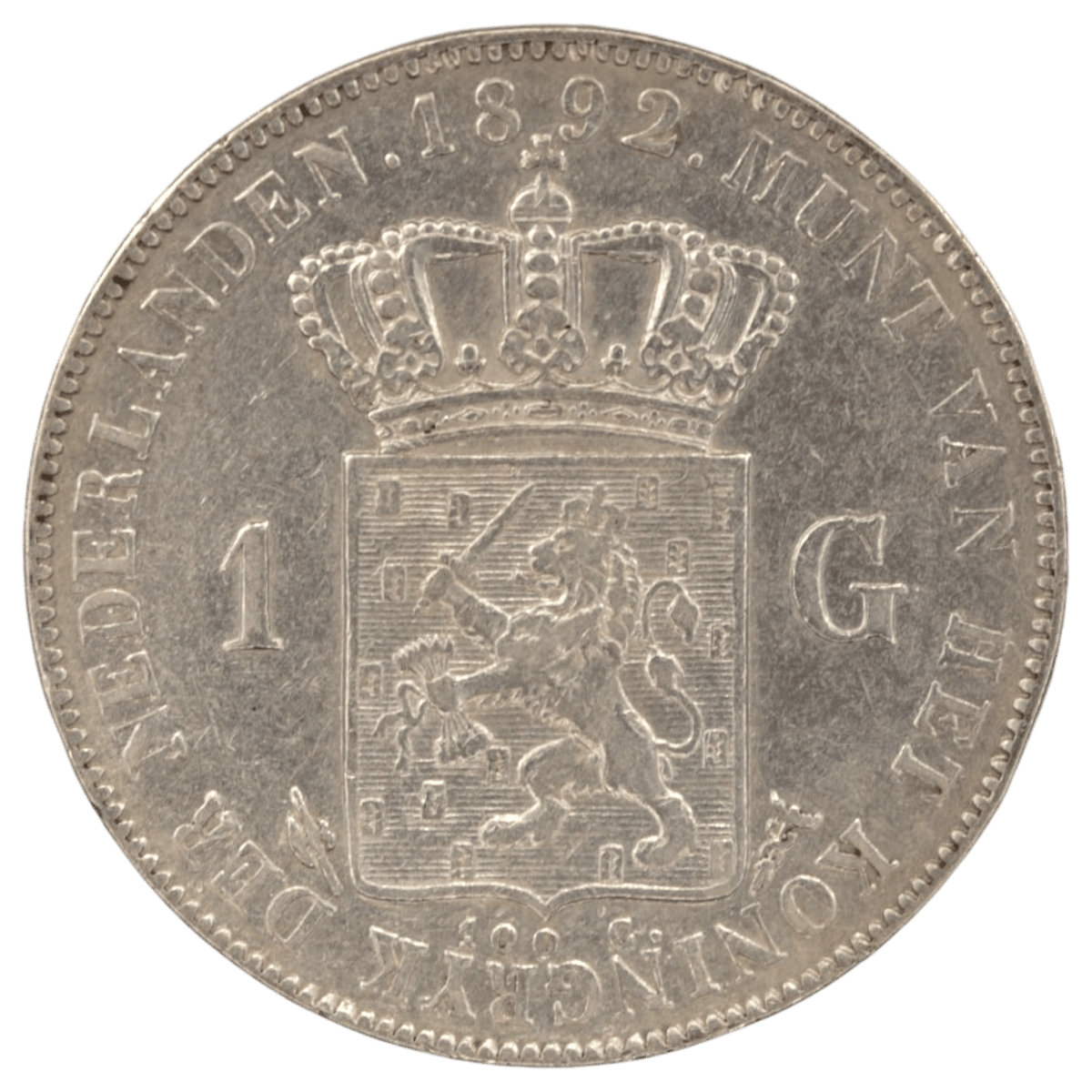 オランダ 1グルデン銀貨 1892年 ウィルヘルミナ - NJ BUYER'S MARKETPLACE