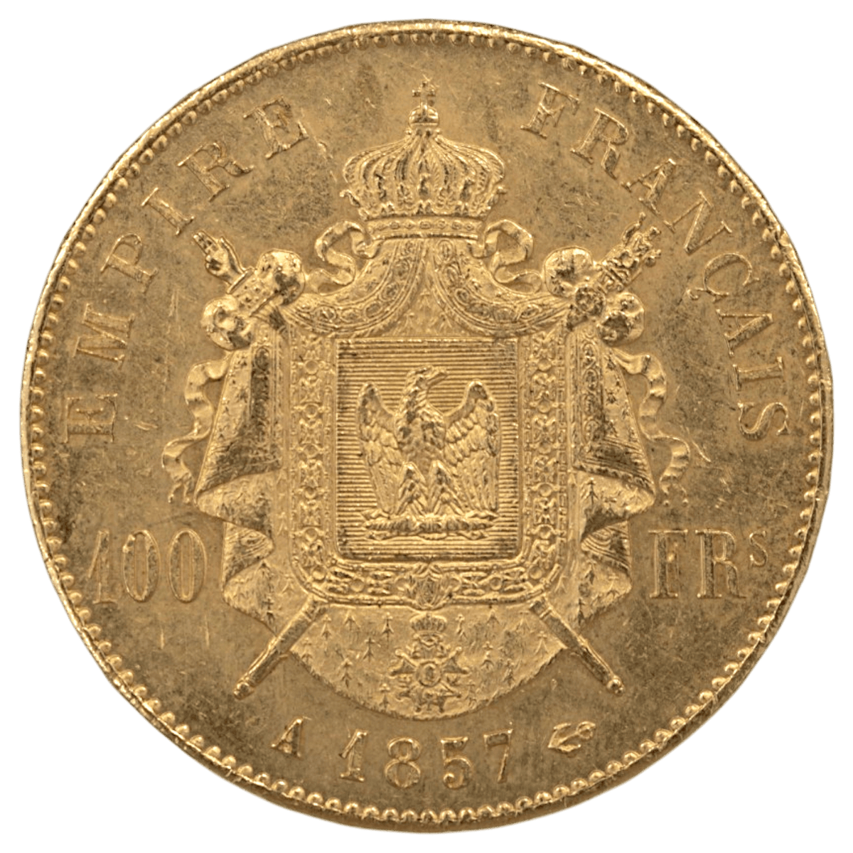 フランス 100フラン金貨 1857年 パリ鋳 ナポレオン3世 無冠 - NJ BUYER'S MARKETPLACE