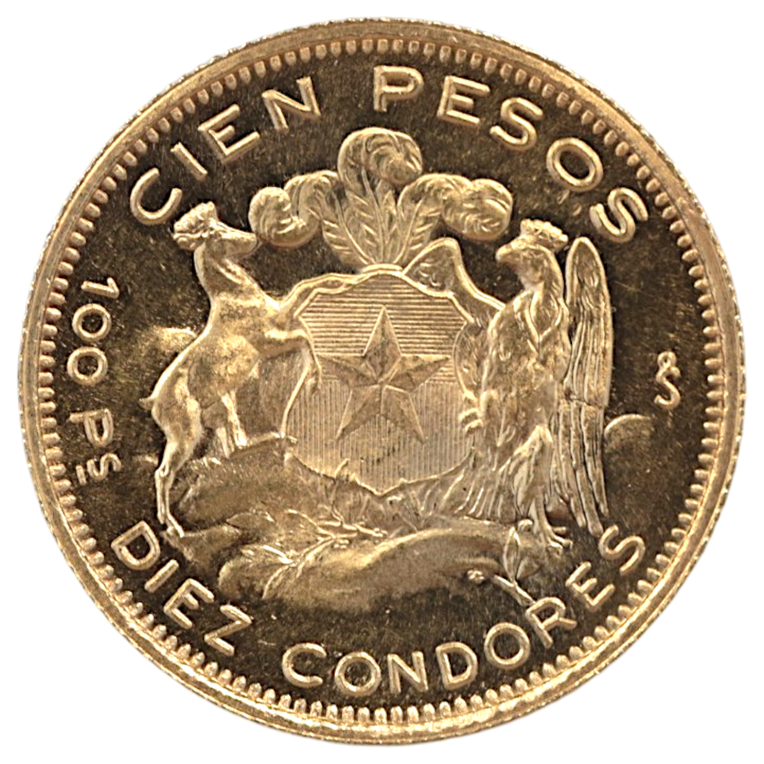 チリ 100ペソ金貨 1960年 サンディアゴ鋳 チリの女性像