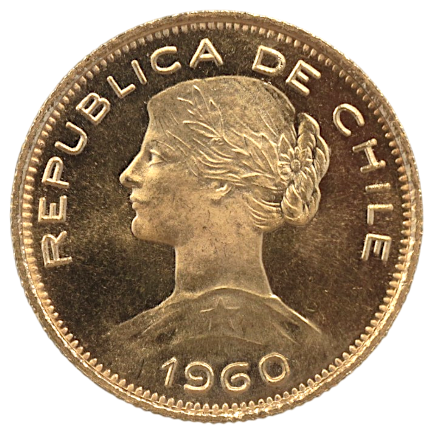 チリ 100ペソ金貨 1960年 サンディアゴ鋳 チリの女性像