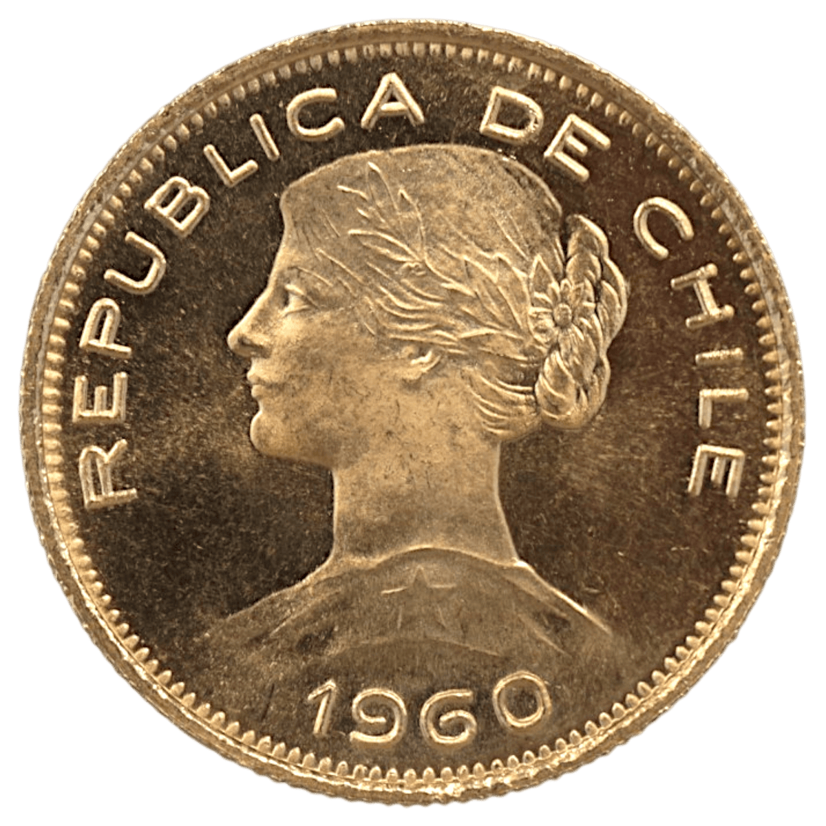 チリ 100ペソ金貨 1960年 サンディアゴ鋳 チリの女性像 - NJ BUYER'S MARKETPLACE