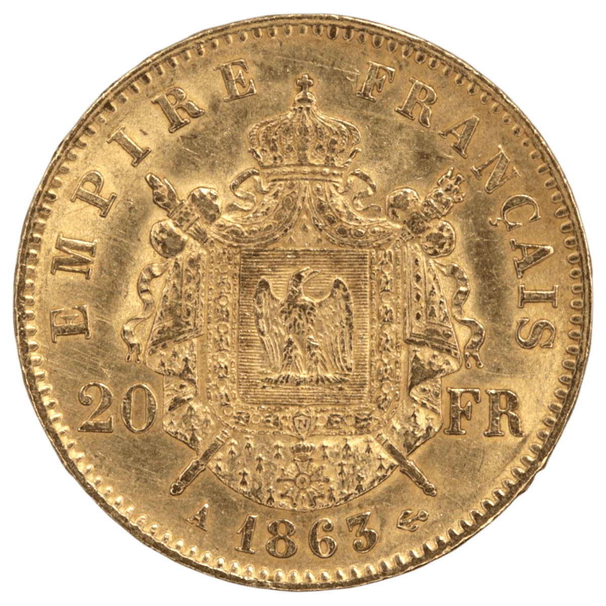 フランス 20フラン金貨 1863年 パリ鋳 ナポレオン3世 有冠 - NJ BUYER'S MARKETPLACE