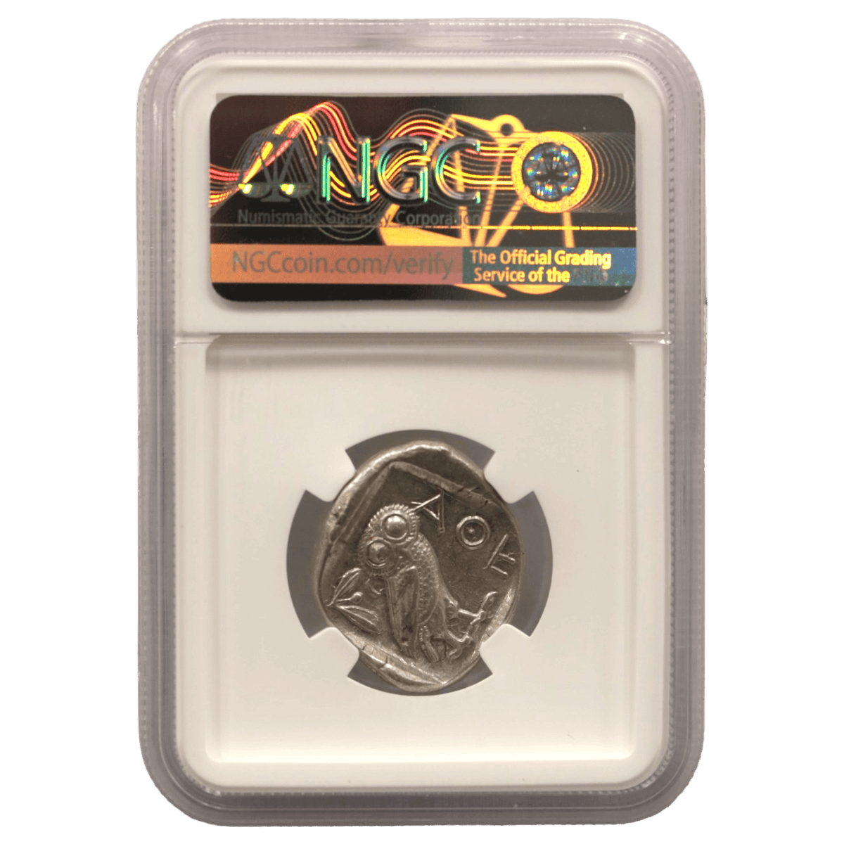 アテナイ テトラドラクマ銀貨 前440~前404年頃 コキンメフクロウ NGC AU 5/5 4/5 - NJ BUYER'S MARKETPLACE