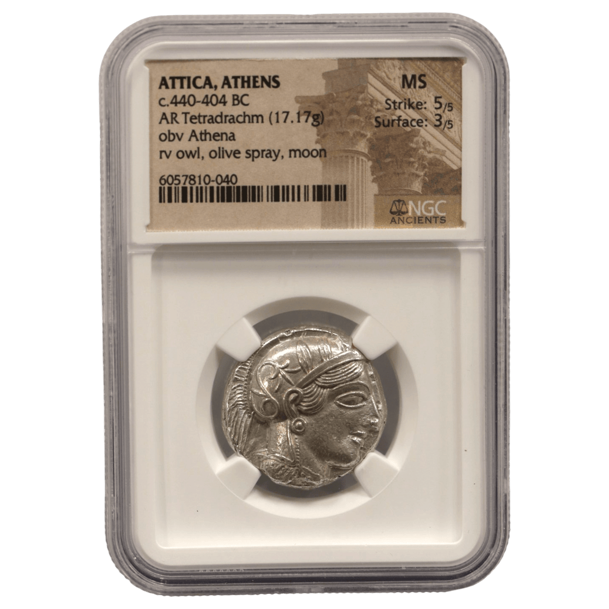 アテナイ テトラドラクマ銀貨 前440~前404年頃 コキンメフクロウ NGC MS 5/5 3/5 - NJ BUYER'S MARKETPLACE