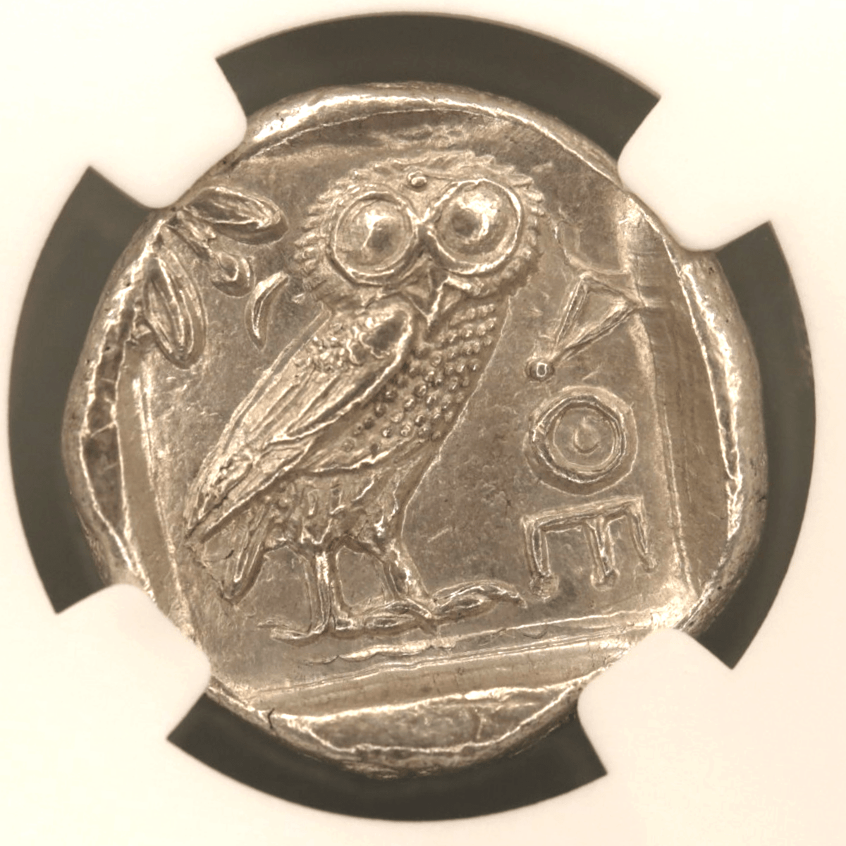 アテナイ テトラドラクマ銀貨 前440~前404年頃 コキンメフクロウ NGC MS 5/5 3/5 - NJ BUYER'S MARKETPLACE