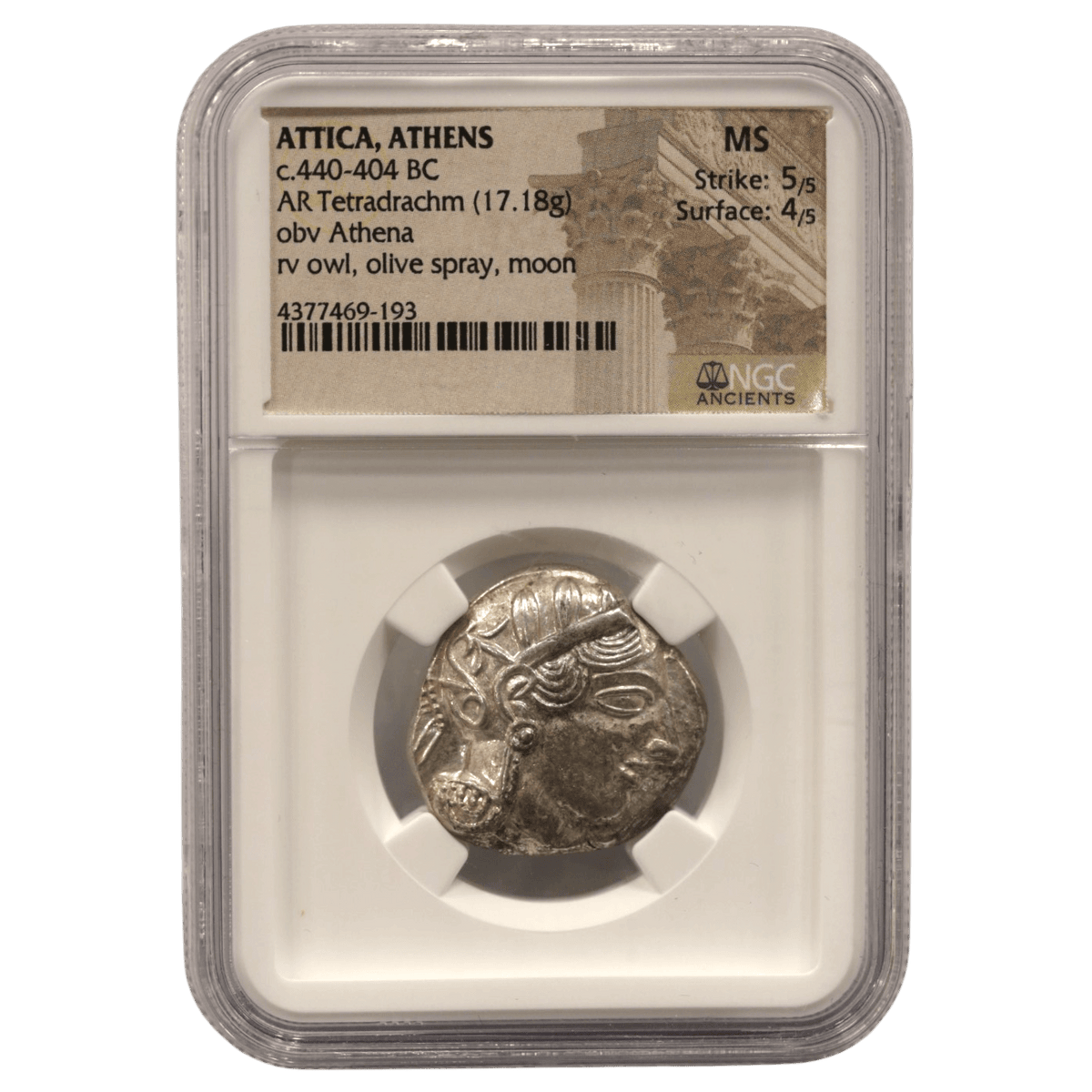 アテナイ テトラドラクマ銀貨 コキンメフクロウ NGC MS 5/5 4/5 - NJ BUYER'S MARKETPLACE