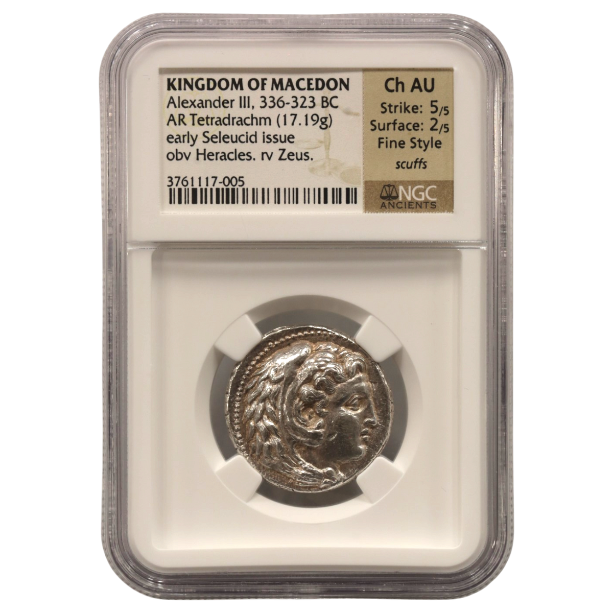 マケドニア テトラドラクマ銀貨 前311~前300年頃 アレクサンドロス大王 NGC AU 5/5 2/5 Fine Style