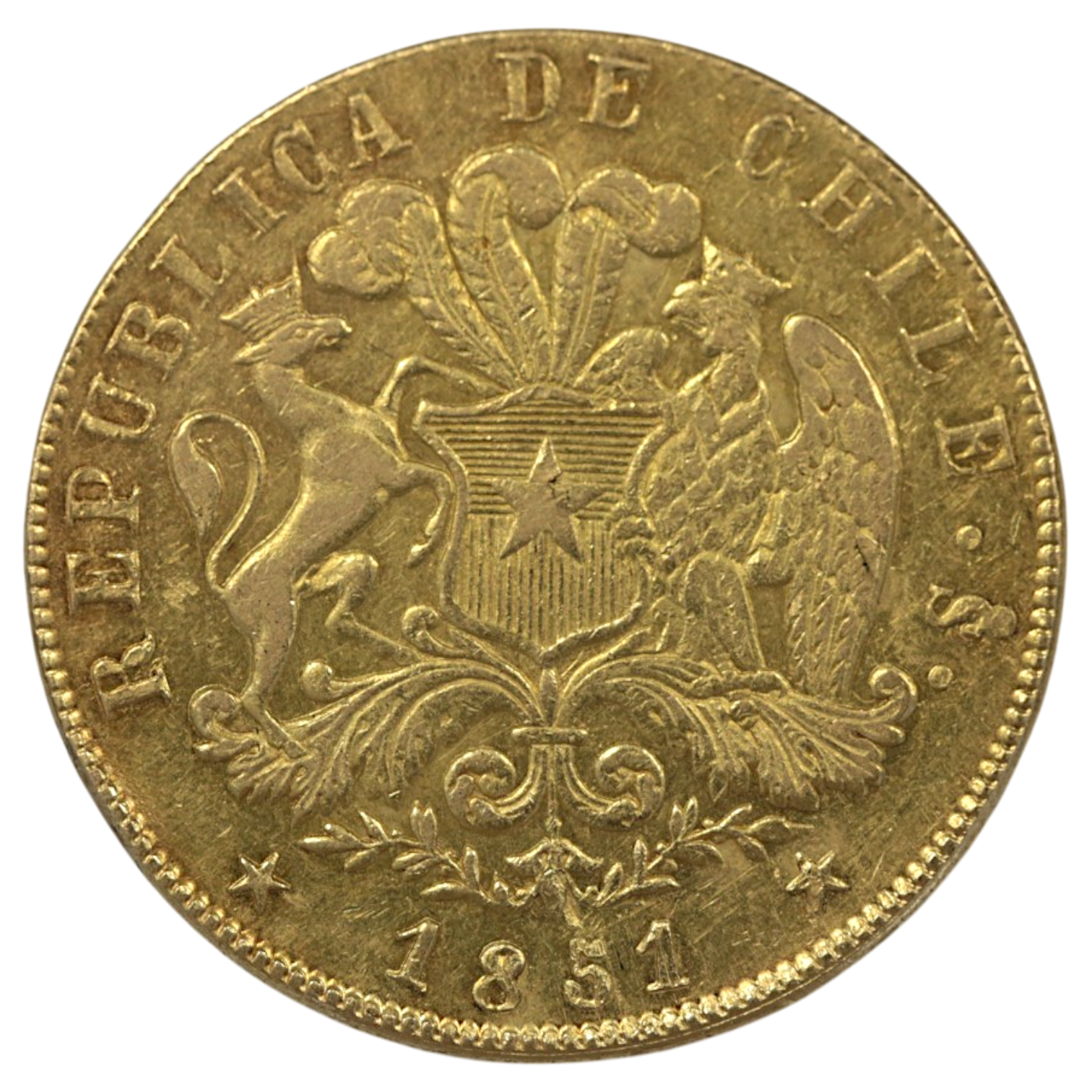 チリ 8エスクード金貨 1851年 リバティ