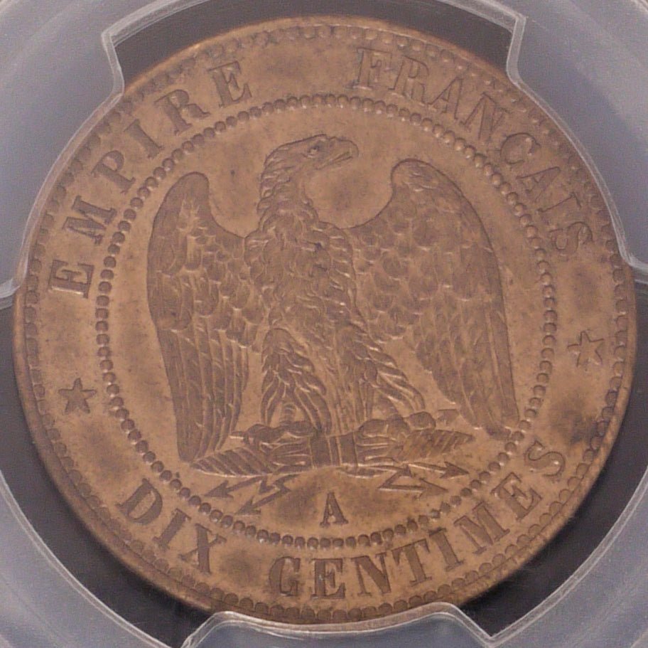 フランス 10サンチーム銅貨 1862年 ナポレオン3世 PCGS MS62 REDISH BROWN - NJ BUYER'S MARKETPLACE