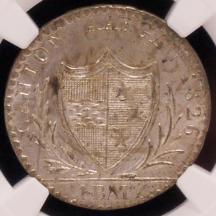 スイス 1バッツェン銀貨 1826年 アアルガル盾紋章 NGC MS66 - NJ BUYER'S MARKETPLACE