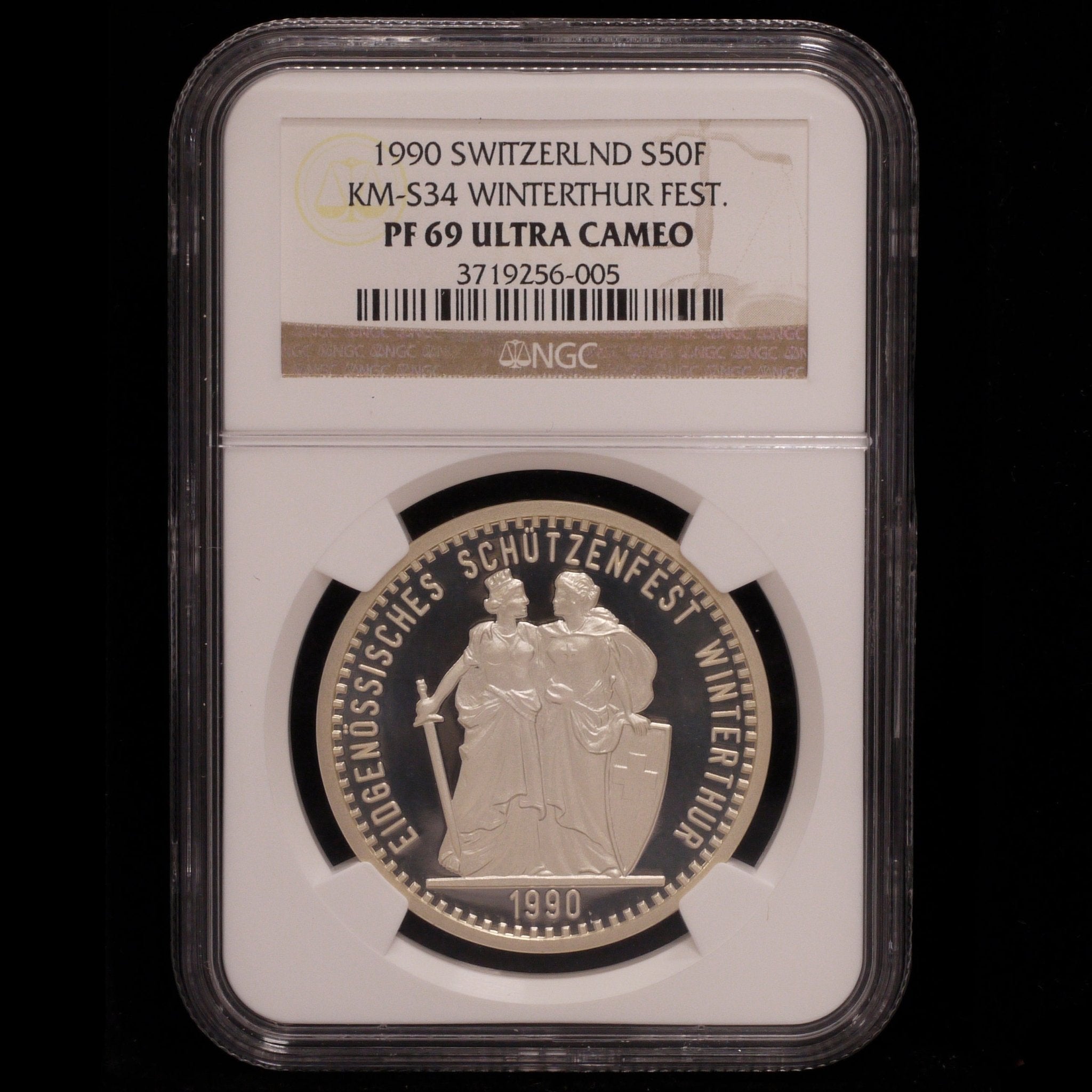 スイス 50フラン銀貨 1990年 射撃祭 NGC PF69 ULTRA CAMEO - NJ BUYER'S MARKETPLACE