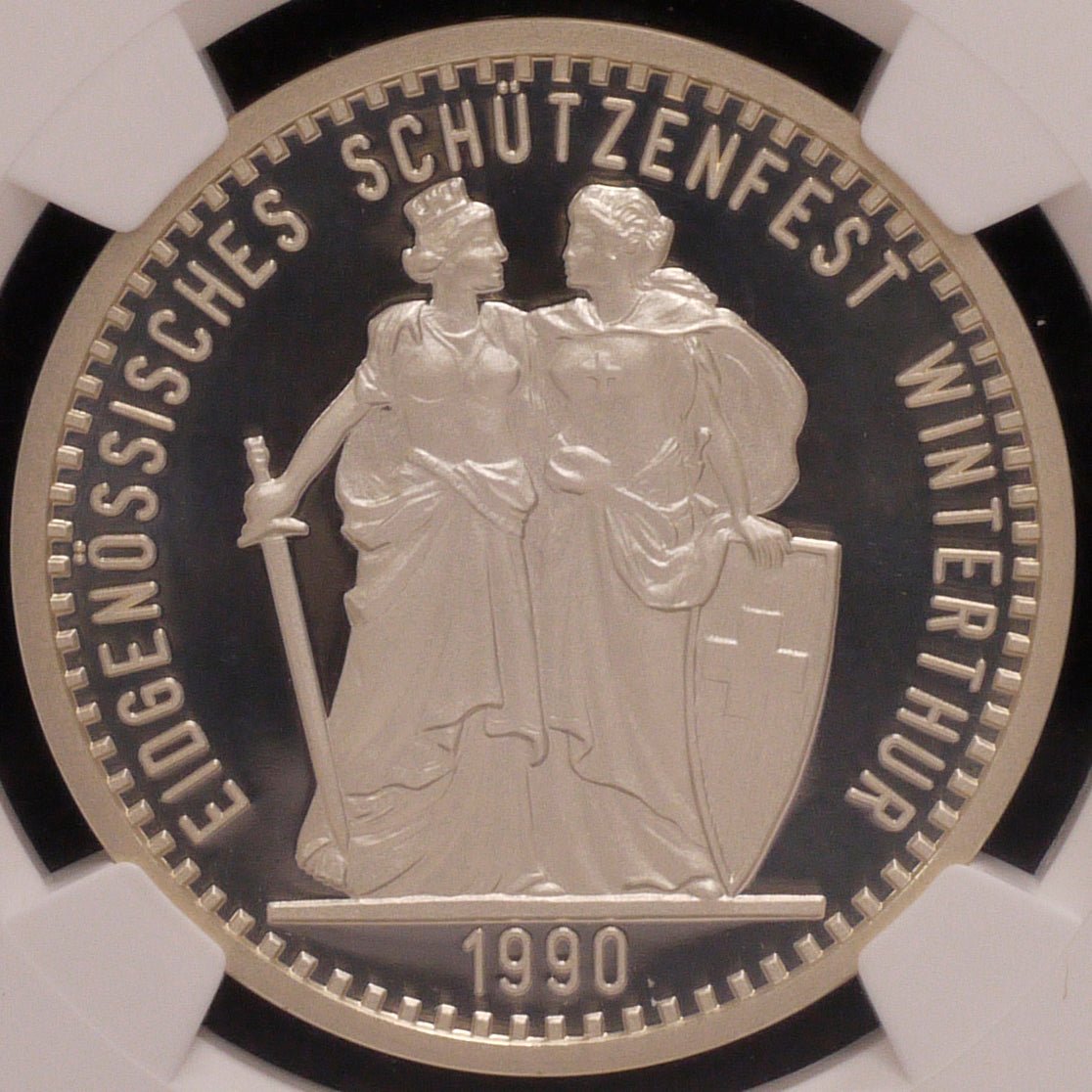 スイス 50フラン銀貨 1990年 射撃祭 NGC PF69 ULTRA CAMEO - NJ BUYER'S MARKETPLACE