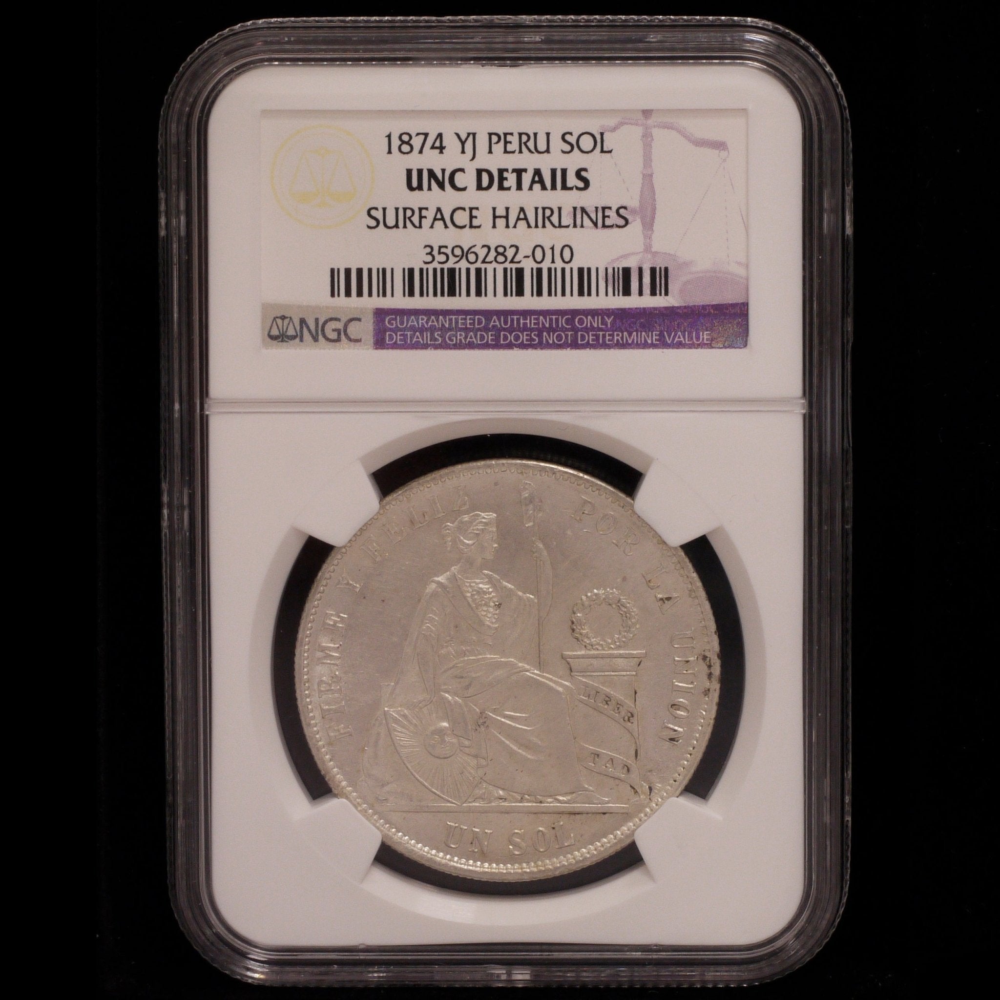 ペルー ソル銀貨 1874年 リバティ NGC UNC DETAILS - NJ BUYER'S MARKETPLACE