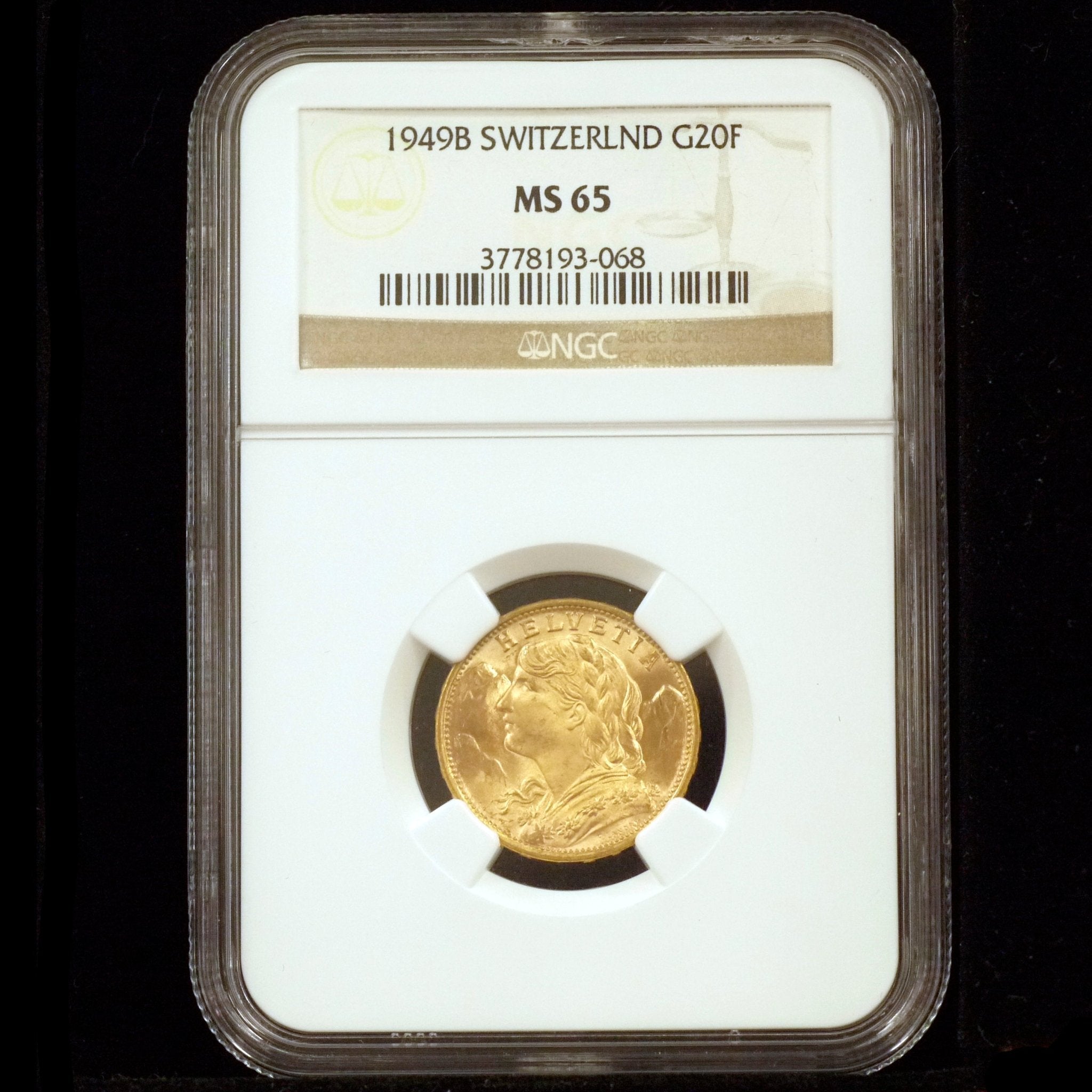 スイス 20フラン金貨 1949年 ヘルヴェティア - NJ BUYER'S MARKETPLACE