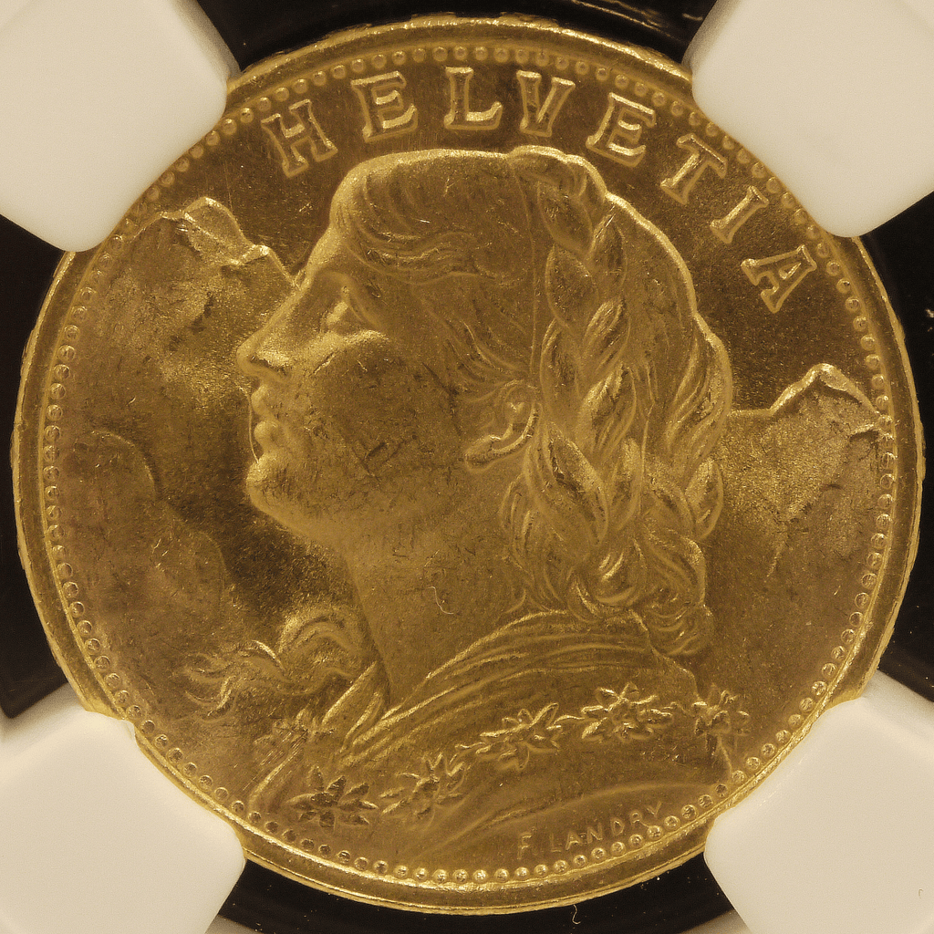 スイス 20フラン金貨 1949年 ヘルヴェティア NGC MS64｜NJ BUYER'S