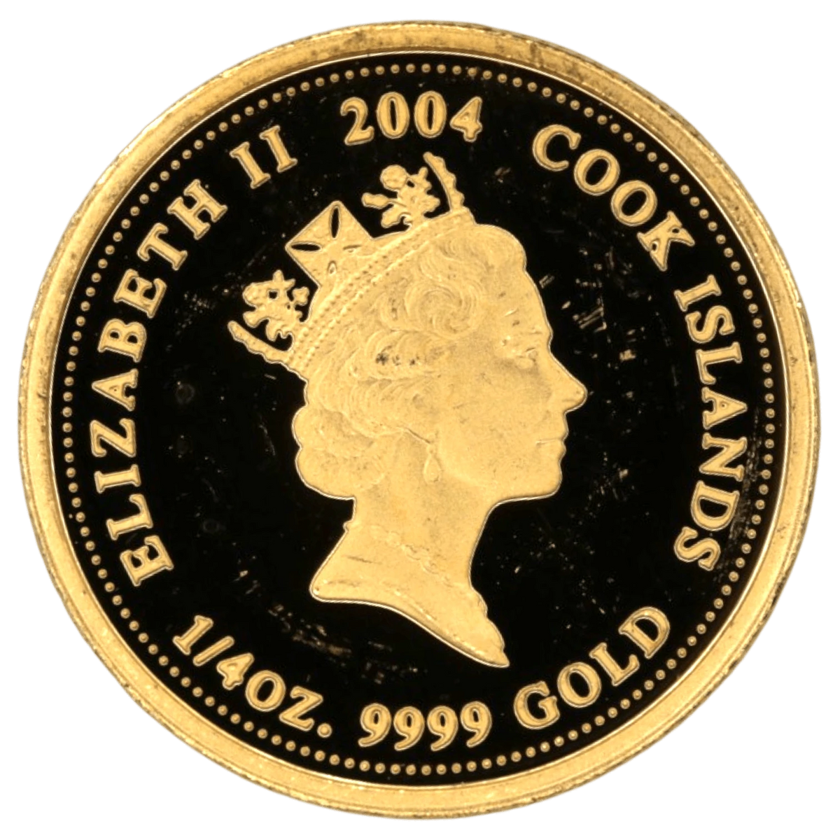 NJ BUYER'S MARKETPLACEの2004年クック島発行ハローキティ25ドル金貨、エリザベス2世の肖像が刻印された1/4オンス純金コイン