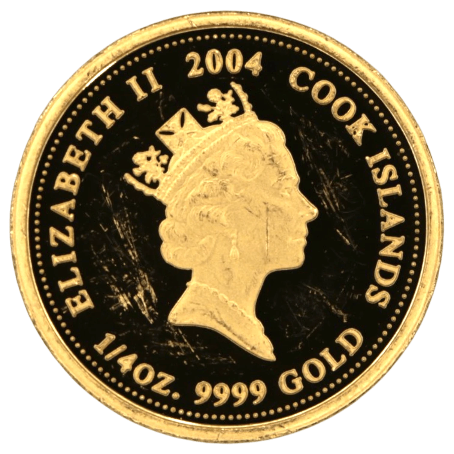 NJ BUYER'S MARKETPLACEの2004年クック島発行ハローキティ25ドル金貨、エリザベス2世の肖像が刻印された1/4オンス純金コイン