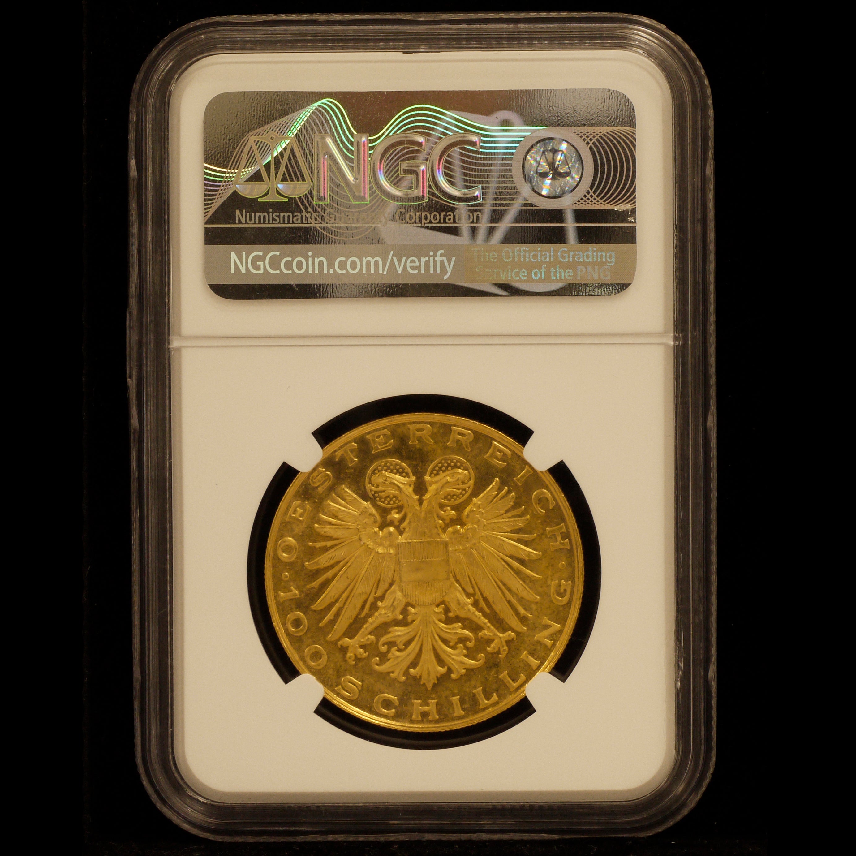 オーストリア 100シリング金貨 1936年 聖母子 NGC PL61