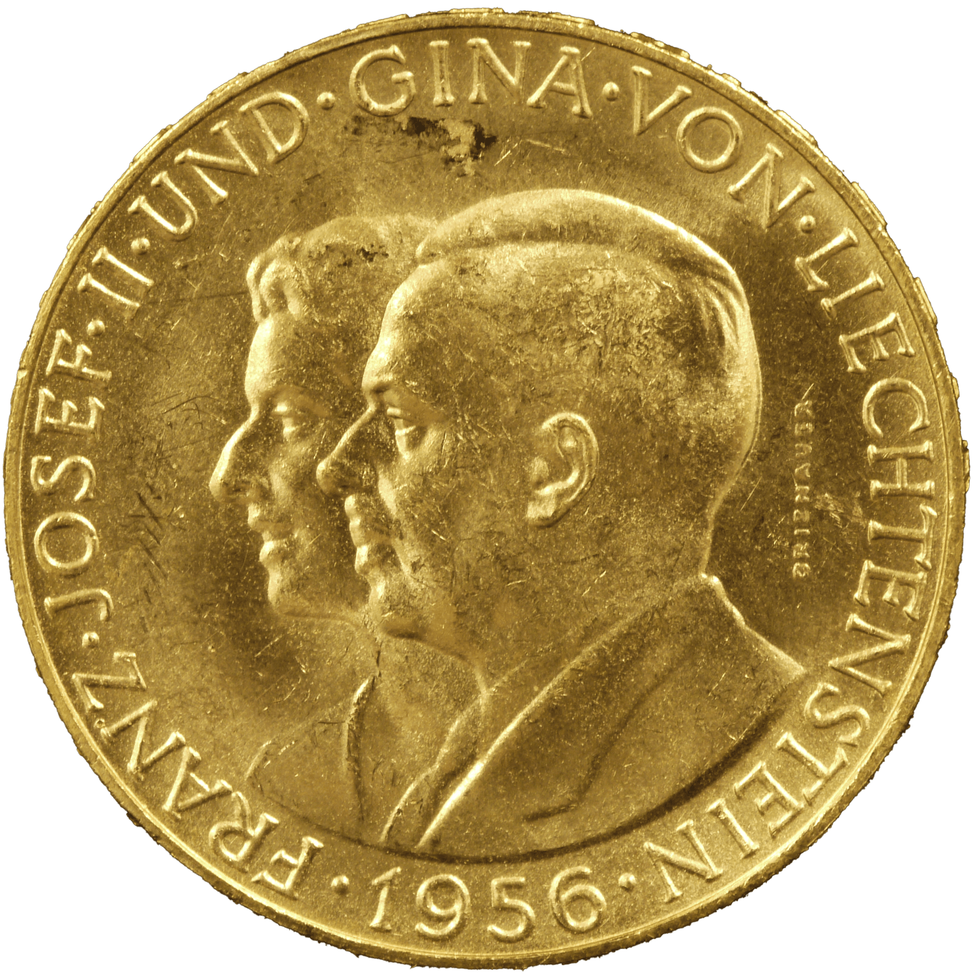 リヒテンシュタイン 50フランケン金貨 1956年 フランツ・ヨーゼフ2世