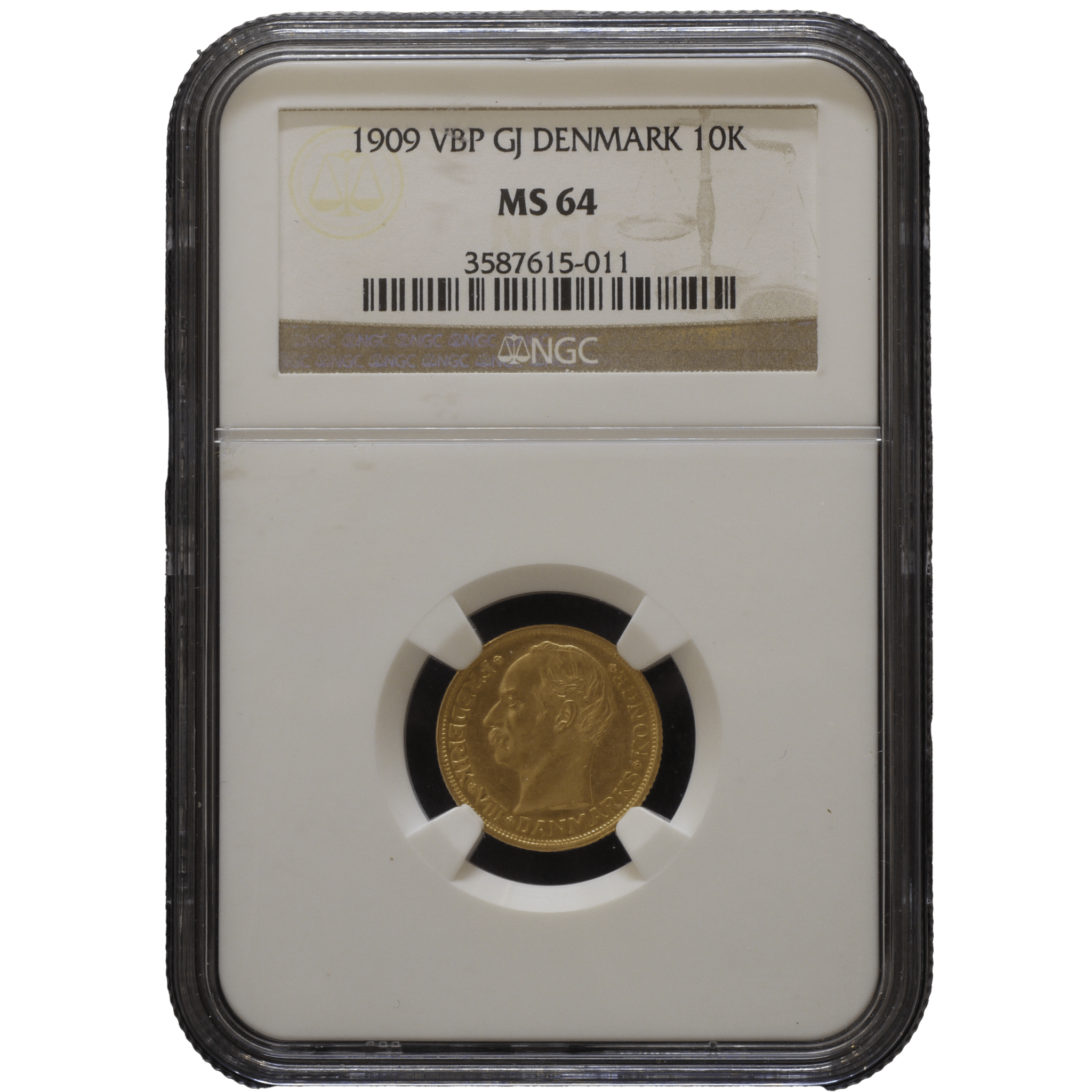 デンマーク 10クローネル金貨 1909年 NGC MS64 フレデリック8世 コペンハーゲン鋳 - NJ BUYER'S MARKETPLACE