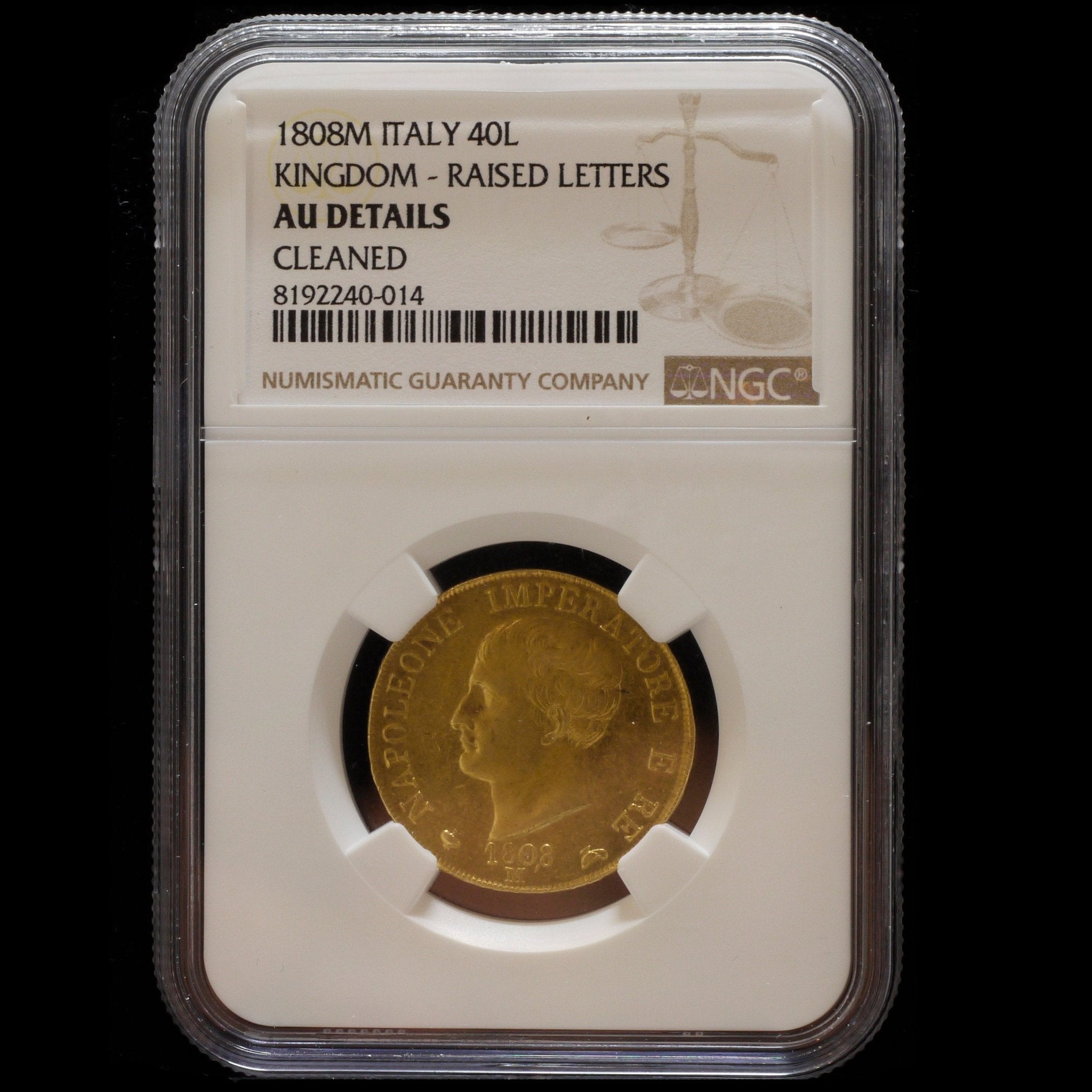 イタリア 40リレ金貨 1808年 ナポレオン1世 ミラノ鋳 NGC AU Details Cleaned - NJ BUYER'S MARKETPLACE