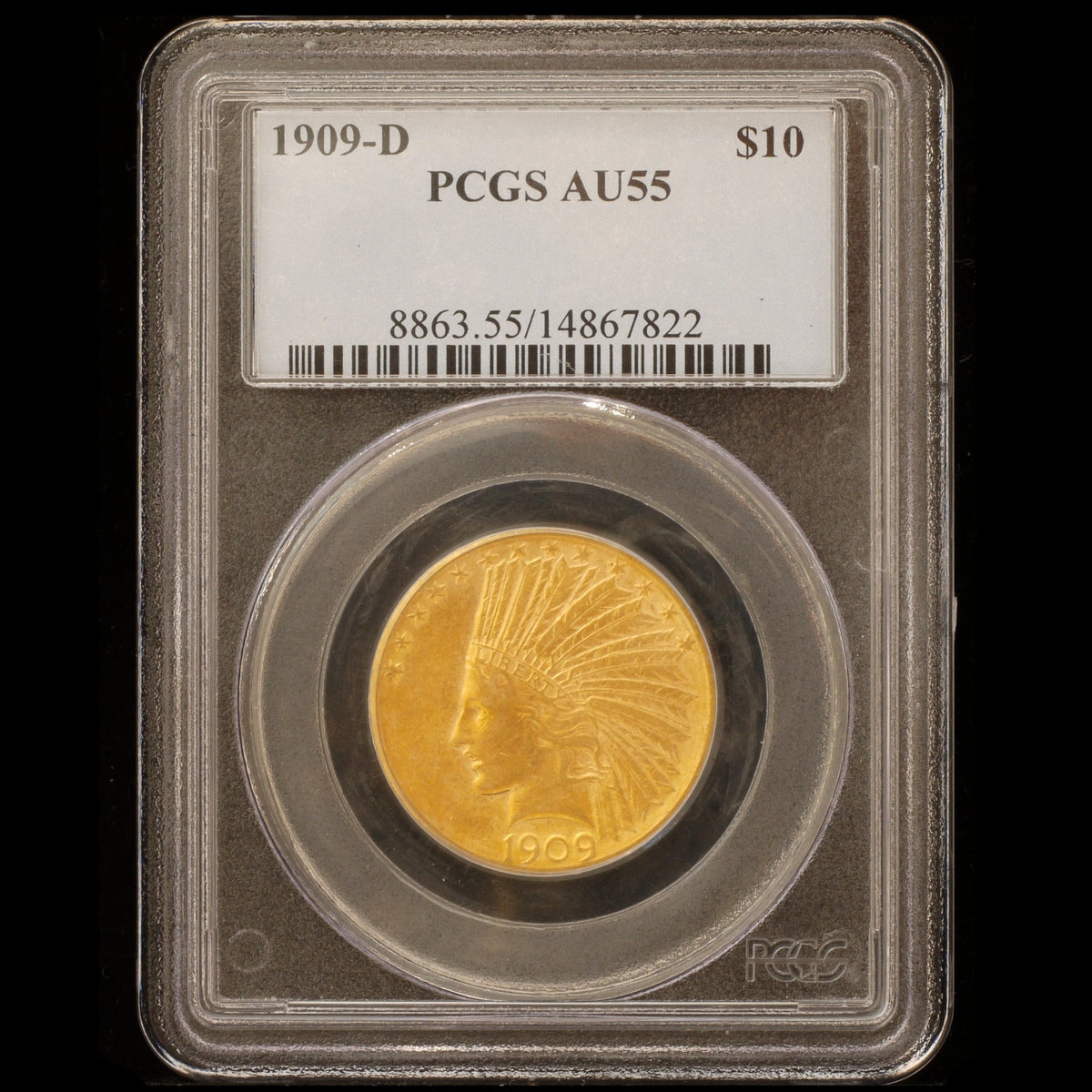 アメリカ 10ドル金貨 1909年 インディアン デンバー鋳 PCGS AU55｜NJ 
