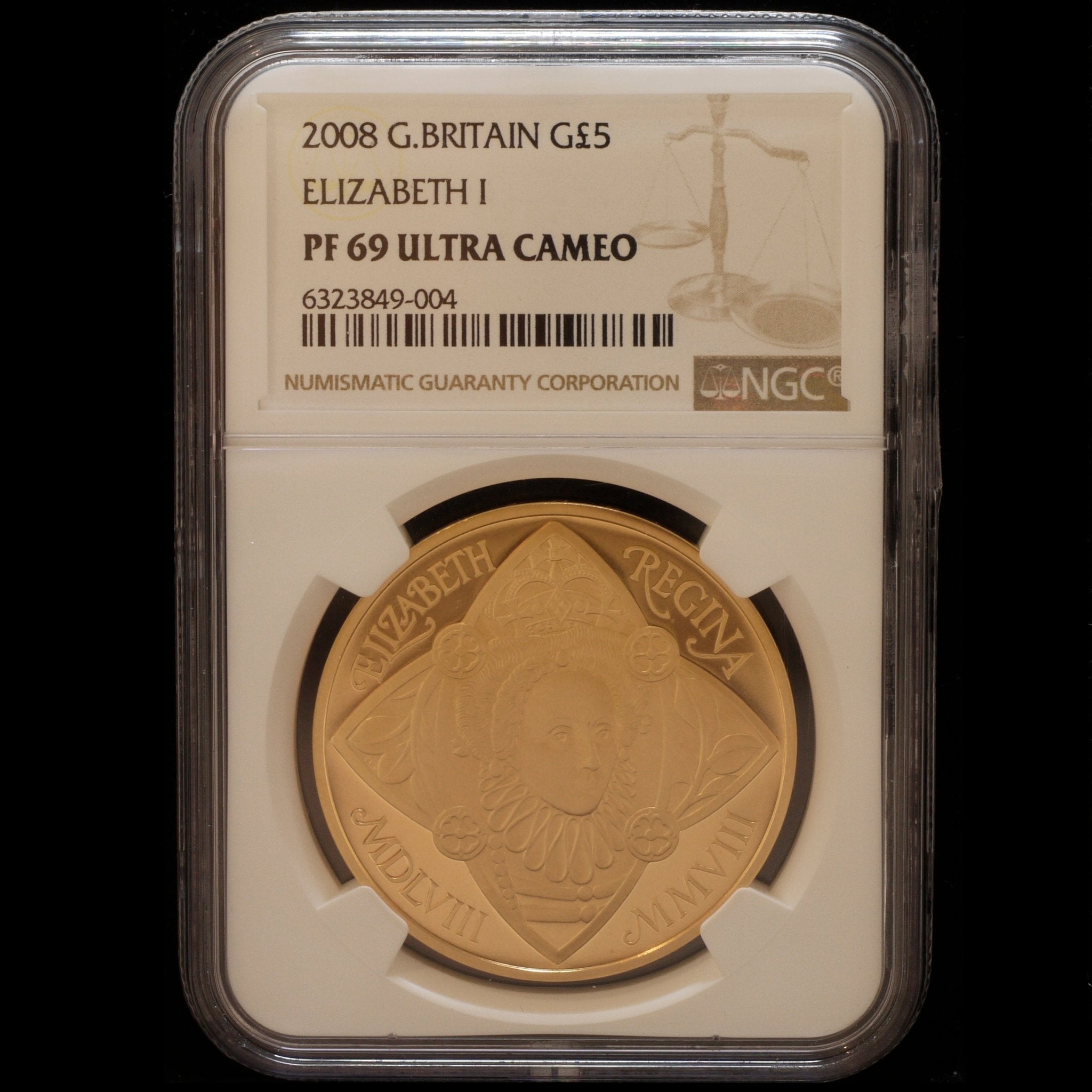 イギリス 5ポンド金貨 2008年 エリザベス1世即位450周年 PF69 ULTRA CAMEO - NJ BUYER'S MARKETPLACE