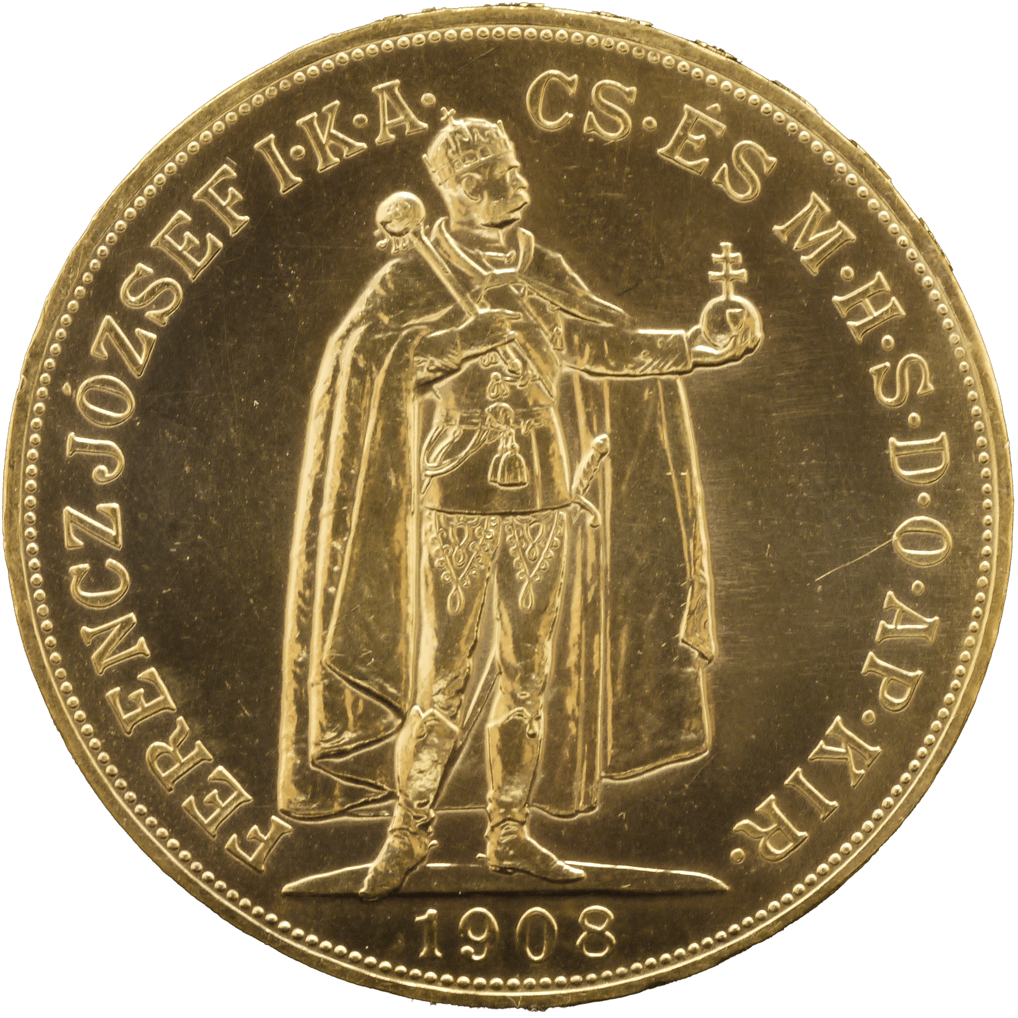 ハンガリー　1908年　10コロナ金貨 ハンガリー 100コロナ金貨 1908年銘 フランツ・ヨーゼフ1世｜NJ