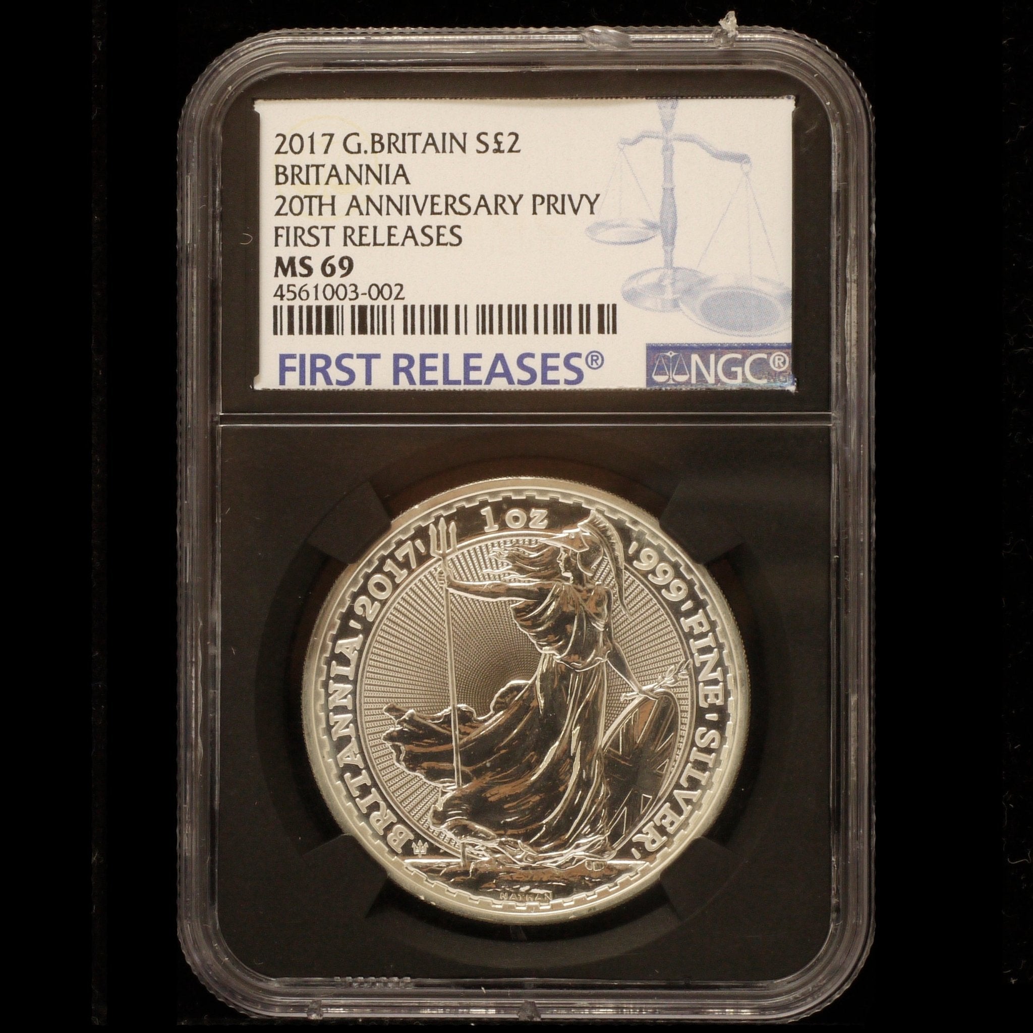 イギリス 2ポンド銀貨 2017年 ロンドン鋳 ブリタニア NGC MS69 - NJ BUYER'S MARKETPLACE