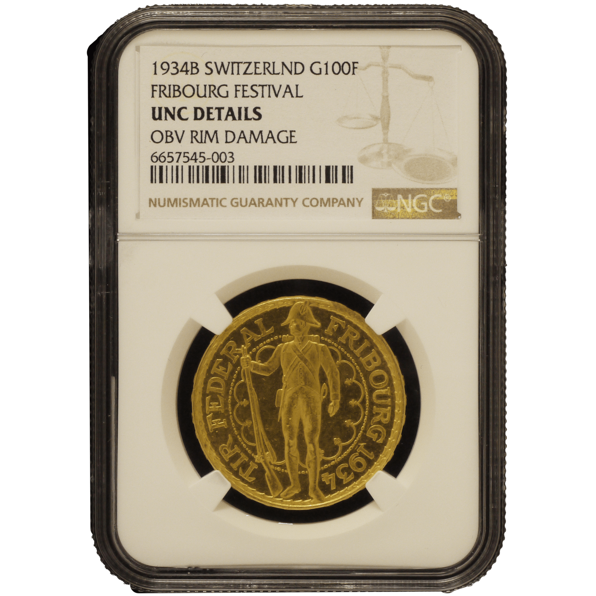 スイス 100フラン金貨 1934年 ベルン鋳 NGC UNC Details 射撃祭 - NJ BUYER'S MARKETPLACE
