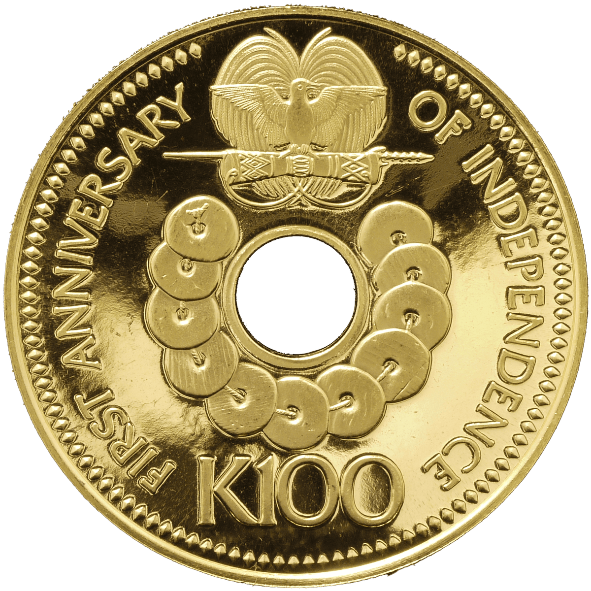 パプアニューギニア 100キナ金貨 1976年 世界初の穴開き金貨｜NJ